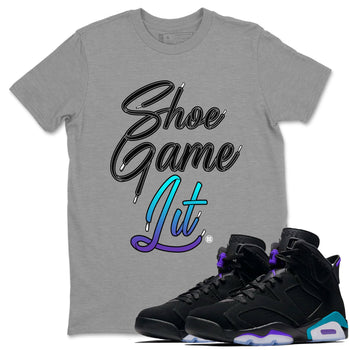 Air Jordan 6 Aqua shirt to match jordans Shoe Game Lit Shoe Lace sneaker tees 6s Aqua SNRT Sneaker Release Tees Unisex Heather Grey 1 T-Shirt