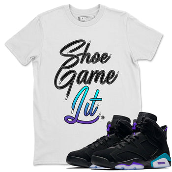 Air Jordan 6 Aqua shirt to match jordans Shoe Game Lit Shoe Lace sneaker tees 6s Aqua SNRT Sneaker Release Tees Unisex White 1 T-Shirt