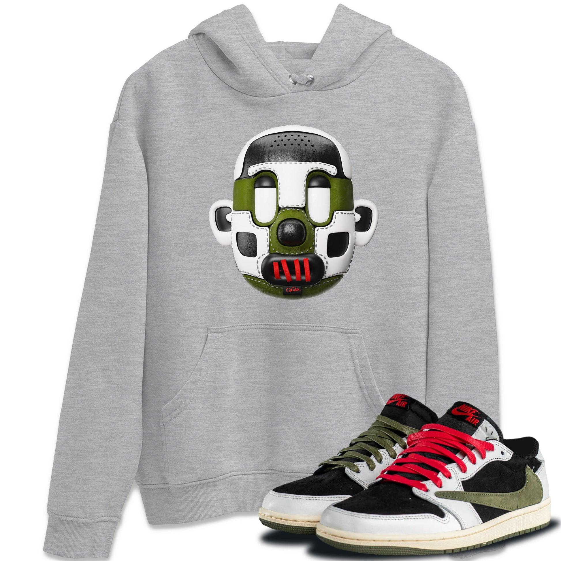 Air Jordan 1 Travis Scott Olive Sneaker Match Tees Shoe Head Sneaker Tees AJ1 Travis Scott Olive Sneaker Release Tees Unisex Shirts Heather Grey 1