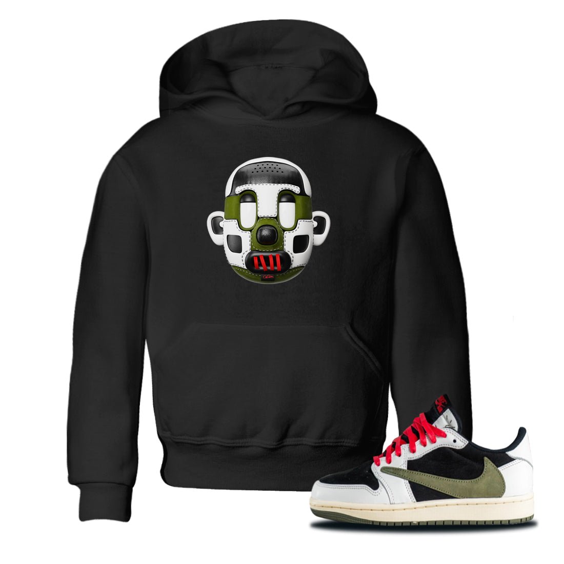 Air Jordan 1 Travis Scott Olive Sneaker Match Tees Shoe Head Sneaker Tees AJ1 Travis Scott Olive Sneaker Release Tees Kids Shirts Black 1