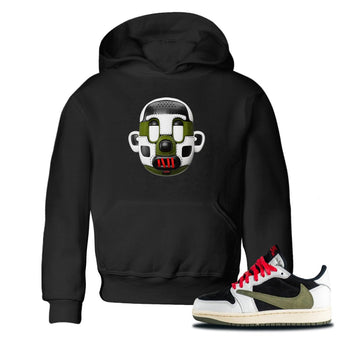 Air Jordan 1 Travis Scott Olive Sneaker Match Tees Shoe Head Sneaker Tees AJ1 Travis Scott Olive Sneaker Release Tees Kids Shirts Black 1