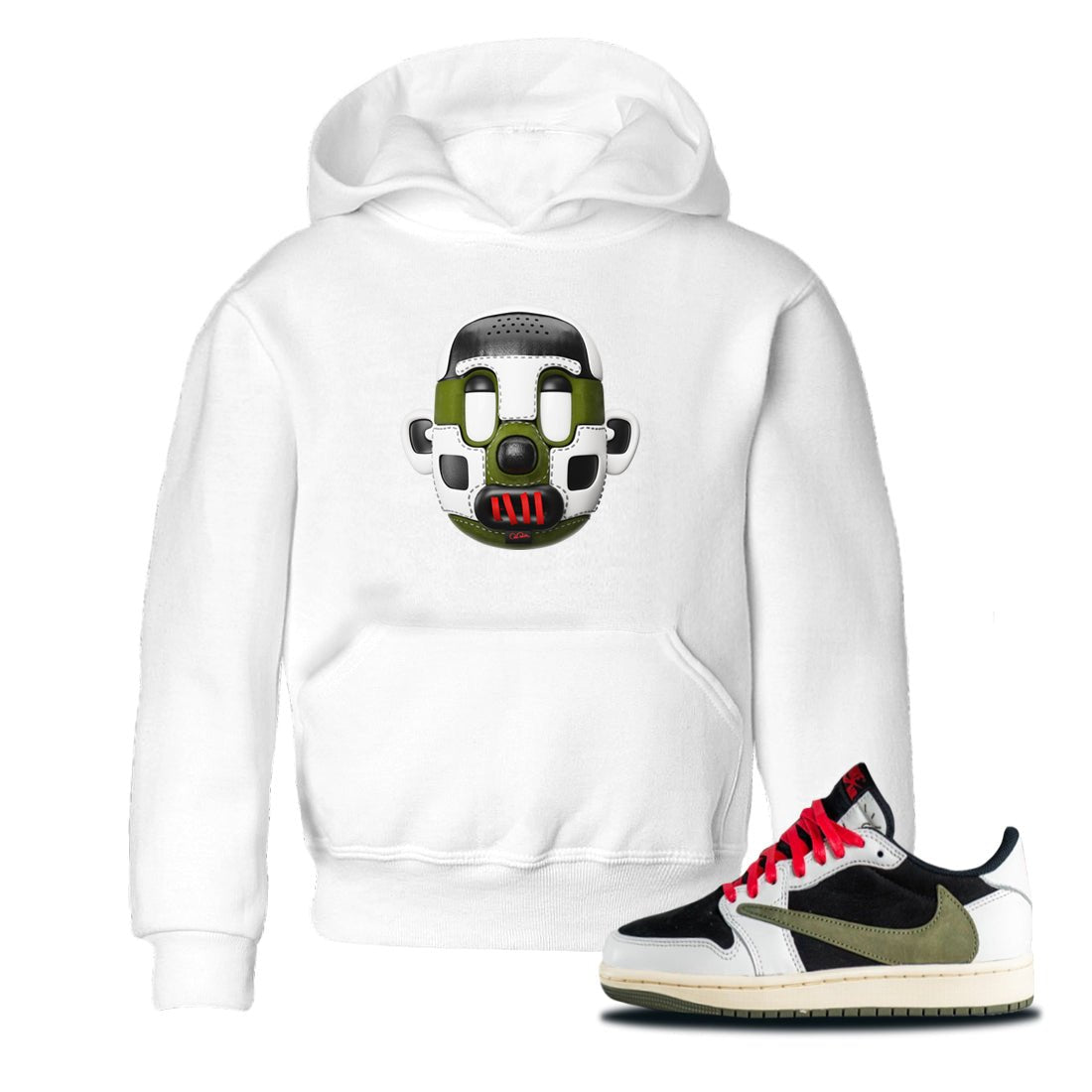 Air Jordan 1 Travis Scott Olive Sneaker Match Tees Shoe Head Sneaker Tees AJ1 Travis Scott Olive Sneaker Release Tees Kids Shirts White 1