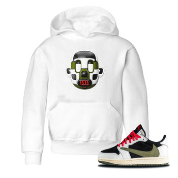 Air Jordan 1 Travis Scott Olive Sneaker Match Tees Shoe Head Sneaker Tees AJ1 Travis Scott Olive Sneaker Release Tees Kids Shirts White 1