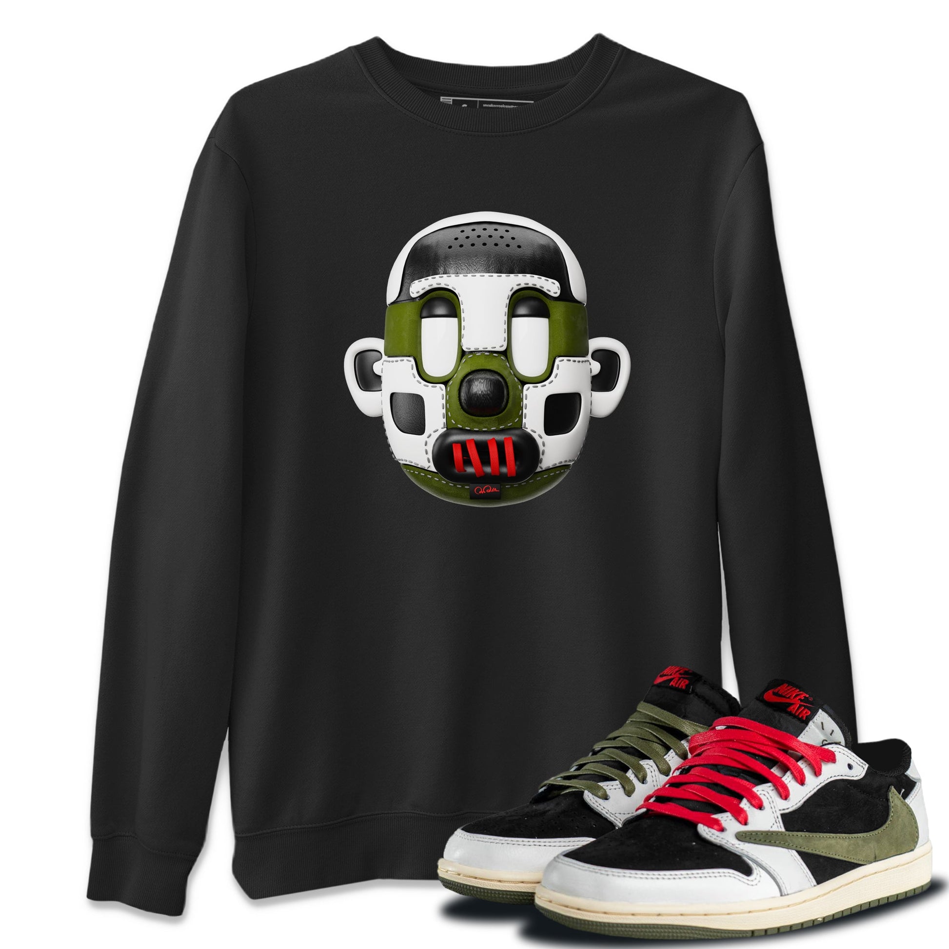 Air Jordan 1 Travis Scott Olive Sneaker Match Tees Shoe Head Sneaker Tees AJ1 Travis Scott Olive Sneaker Release Tees Unisex Shirts Black 1