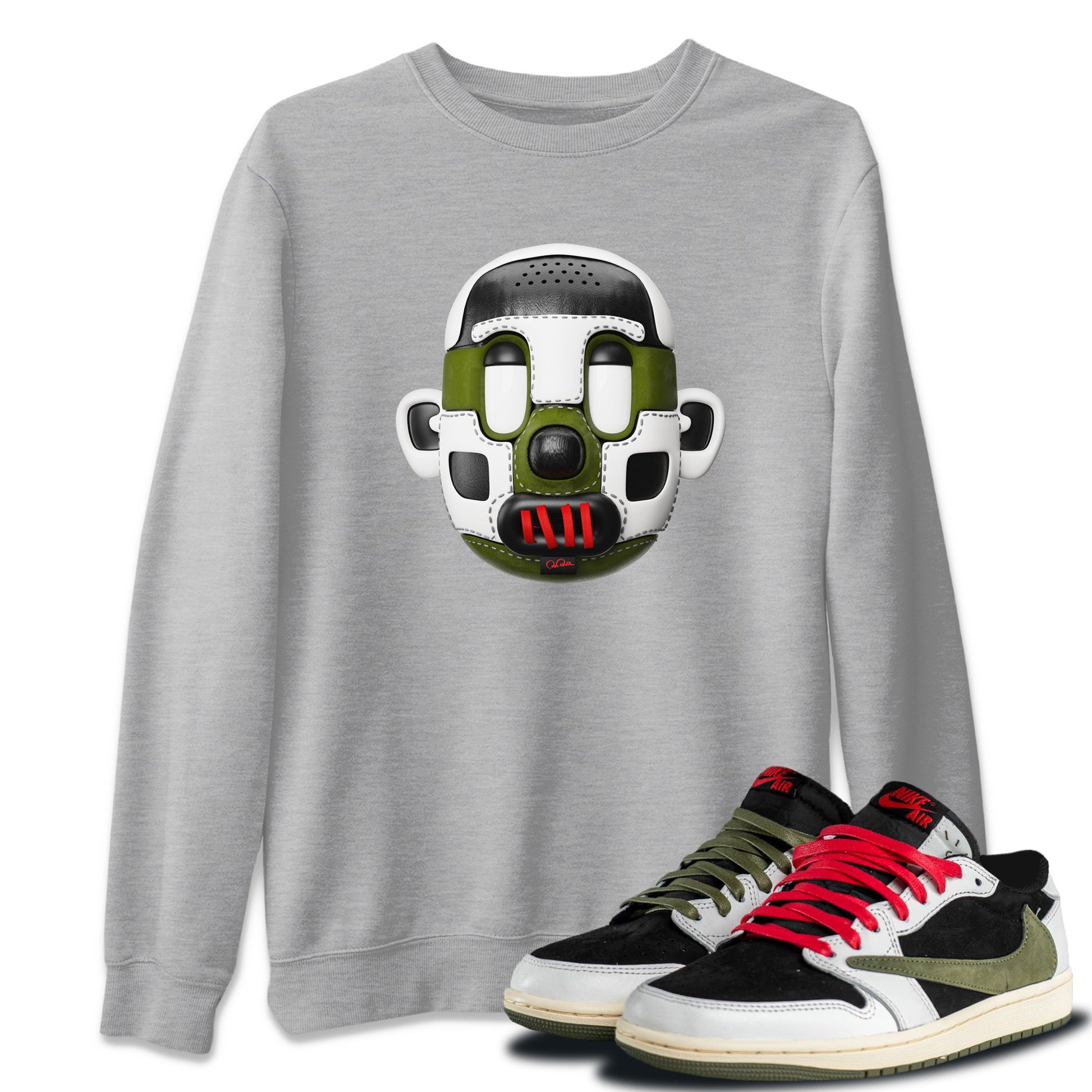 Air Jordan 1 Travis Scott Olive Sneaker Match Tees Shoe Head Sneaker Tees AJ1 Travis Scott Olive Sneaker Release Tees Unisex Shirts Heather Grey 1