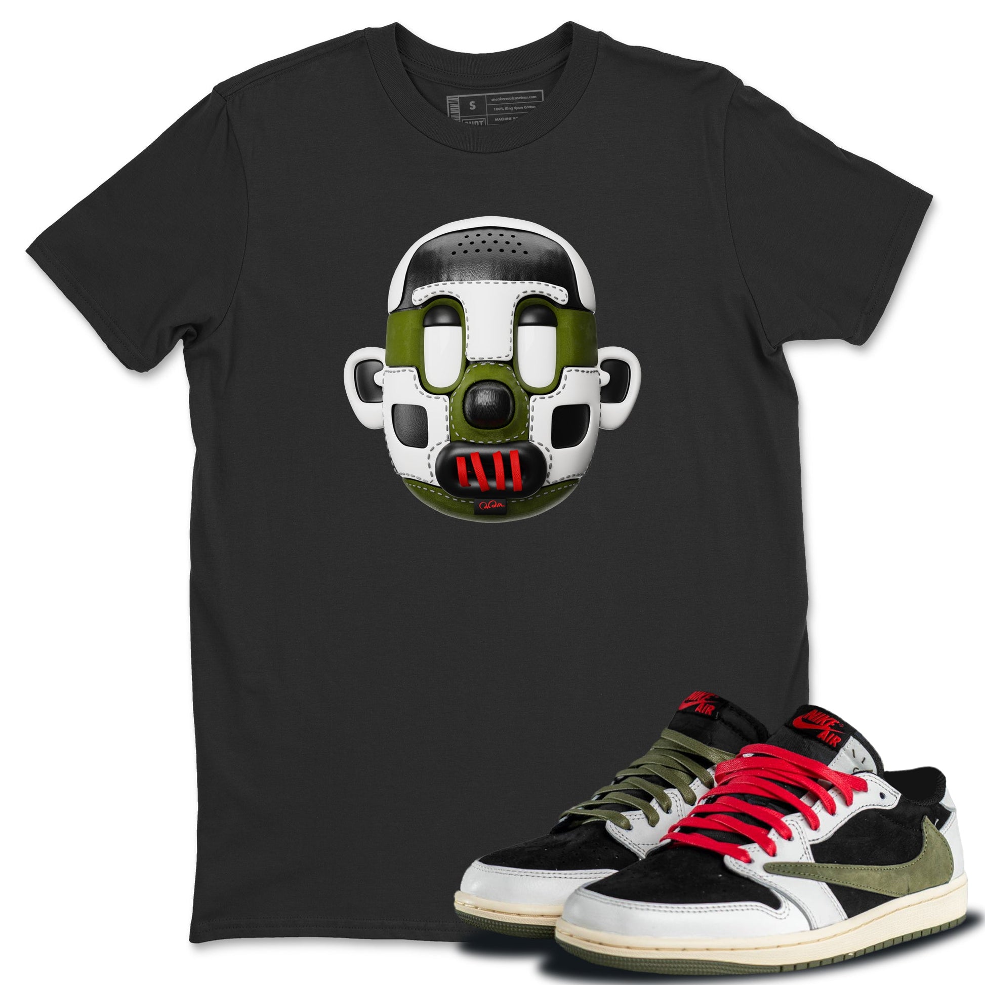 Air Jordan 1 Travis Scott Olive Sneaker Match Tees Shoe Head Sneaker Tees AJ1 Travis Scott Olive Sneaker Release Tees Unisex Shirts Black 1