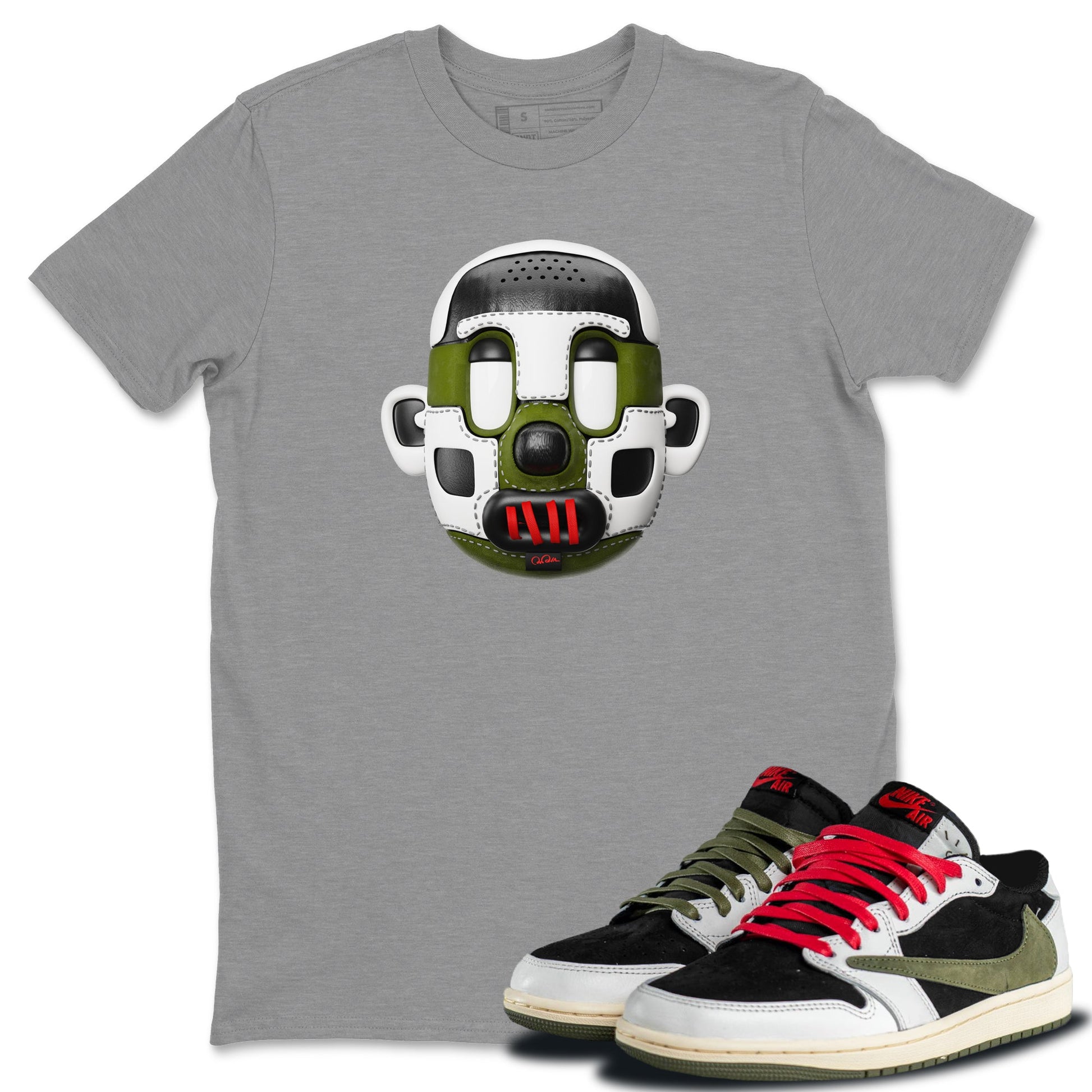 Air Jordan 1 Travis Scott Olive Sneaker Match Tees Shoe Head Sneaker Tees AJ1 Travis Scott Olive Sneaker Release Tees Unisex Shirts Heather Grey 1