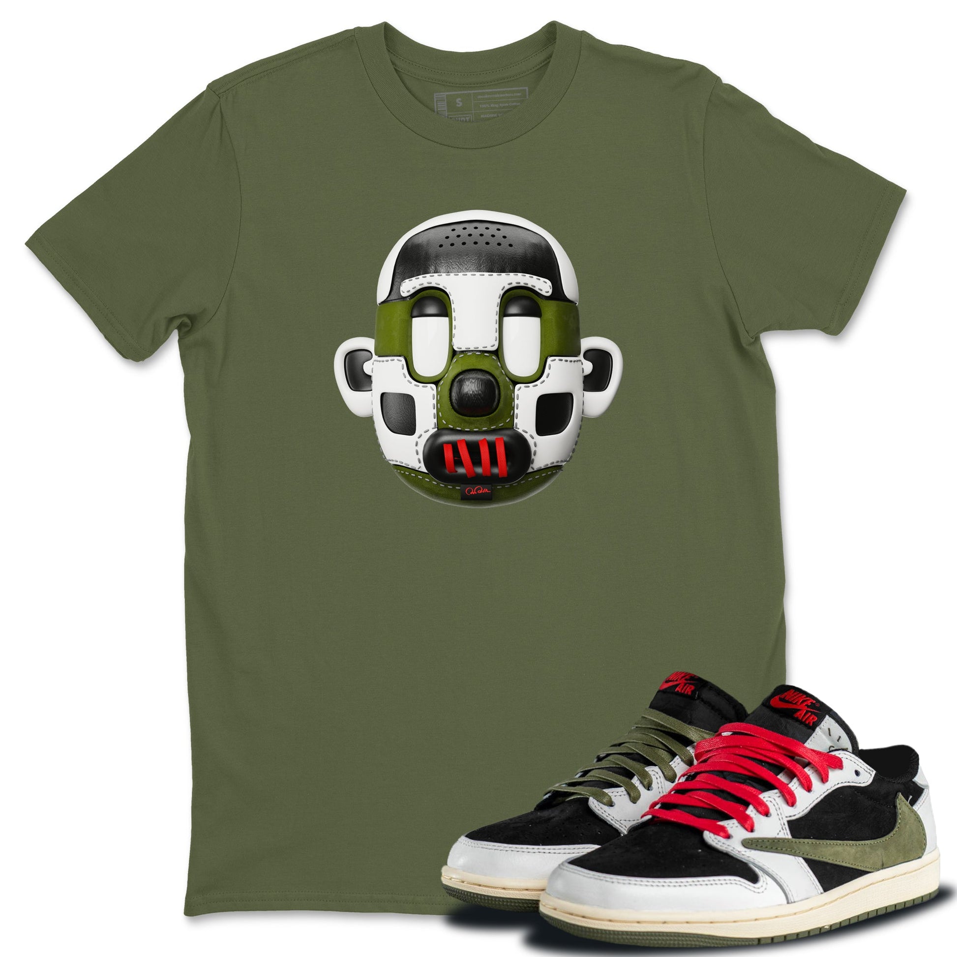 Air Jordan 1 Travis Scott Olive Sneaker Match Tees Shoe Head Sneaker Tees AJ1 Travis Scott Olive Sneaker Release Tees Unisex Shirts Military Green 1