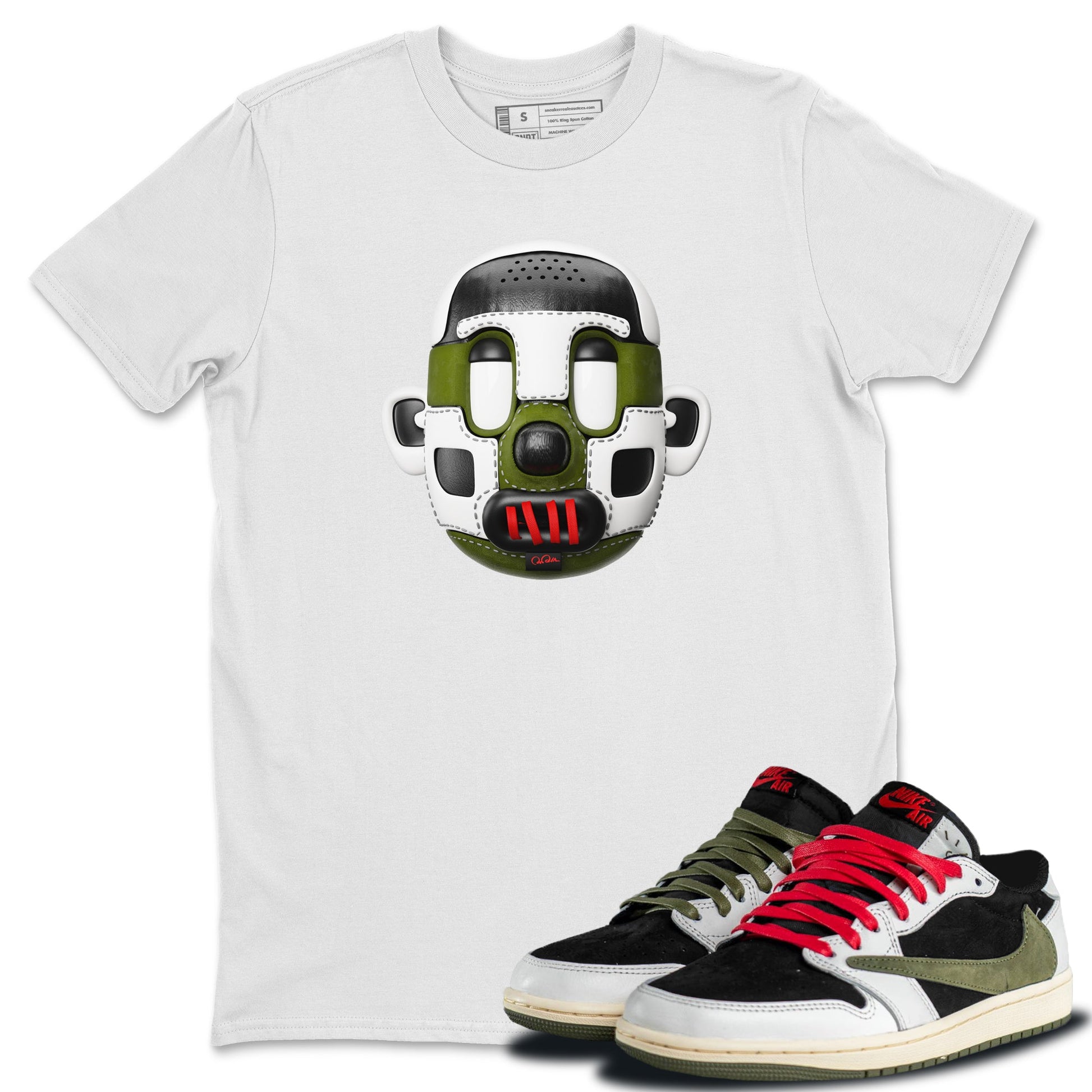 Air Jordan 1 Travis Scott Olive Sneaker Match Tees Shoe Head Sneaker Tees AJ1 Travis Scott Olive Sneaker Release Tees Unisex Shirts White 1
