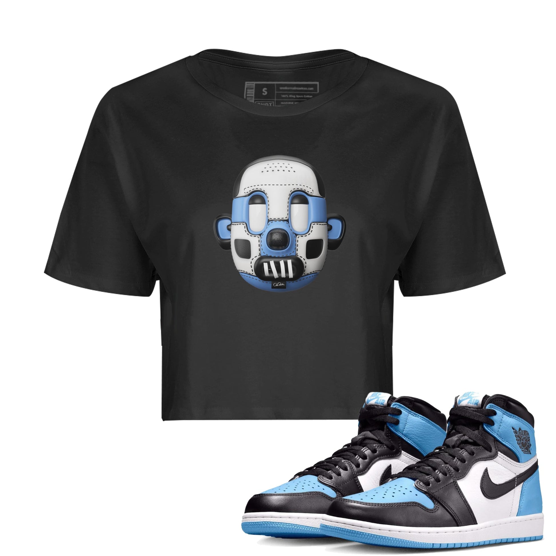 Air Jordan 1 Retro High OG UNC Toe Shirt to match Jordans Shoe Head Sneaker Tees 1s UNC Toe SNRT Sneaker Release Tees Crop T-Shirts Black 1