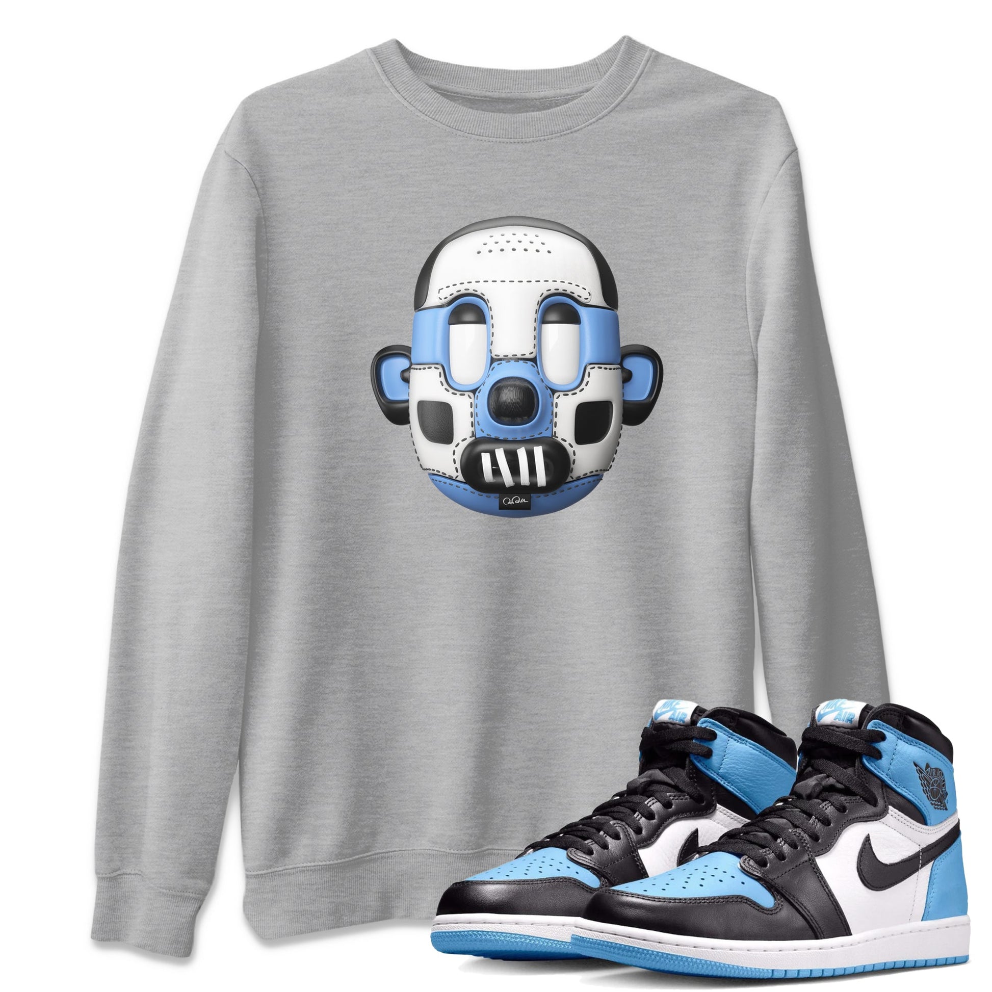 Air Jordan 1 Retro High OG UNC Toe Shirt to match Jordans Shoe Head Sneaker Tees 1s UNC Toe SNRT Sneaker Release Tees Crew Neck T-Shirts Heather Grey 1