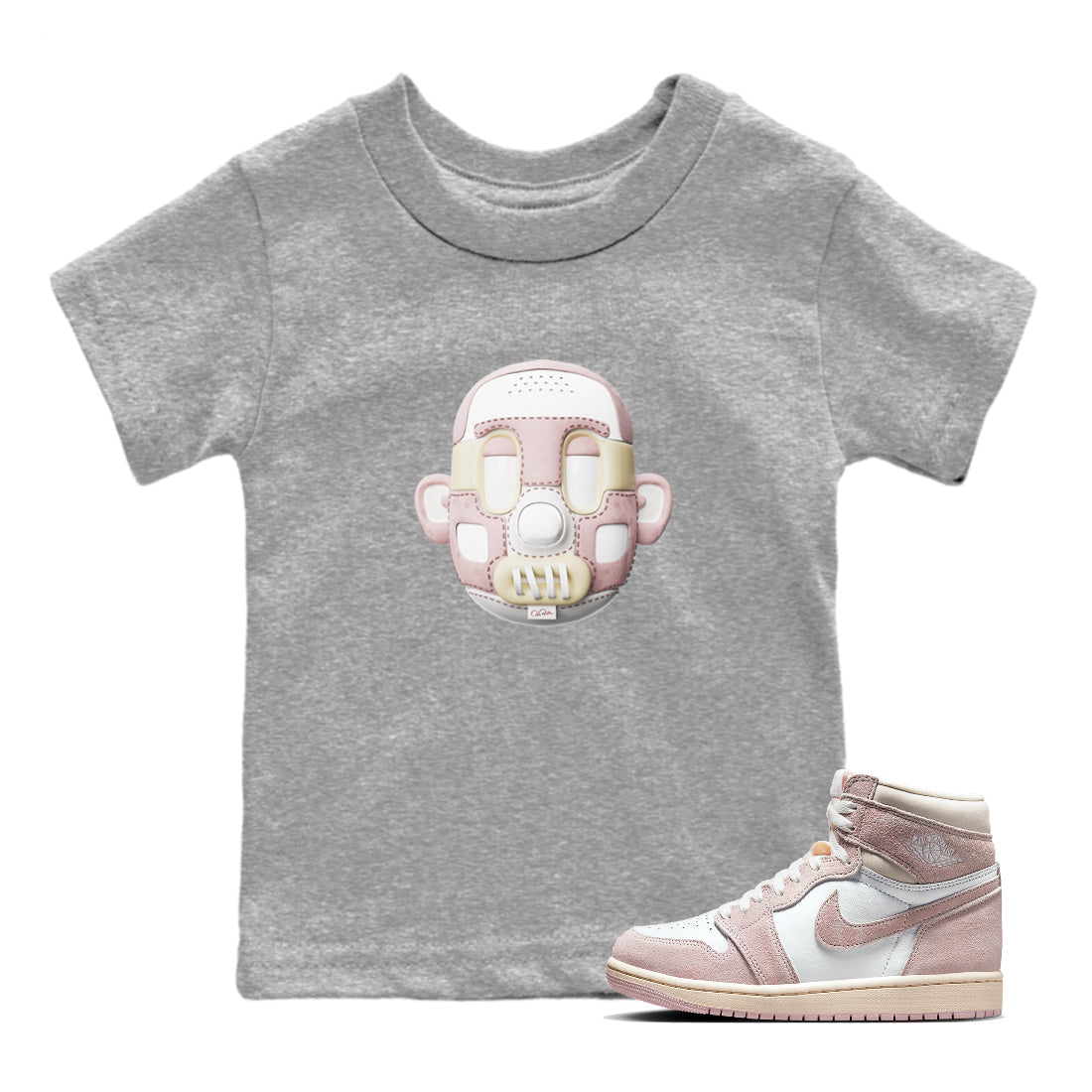 Air Jordan 1 Washed Pink Sneaker Match Tees Shoe Head Sneaker Tees AJ1 Washed Pink Sneaker Release Tees Kids Shirts Heather Grey 1