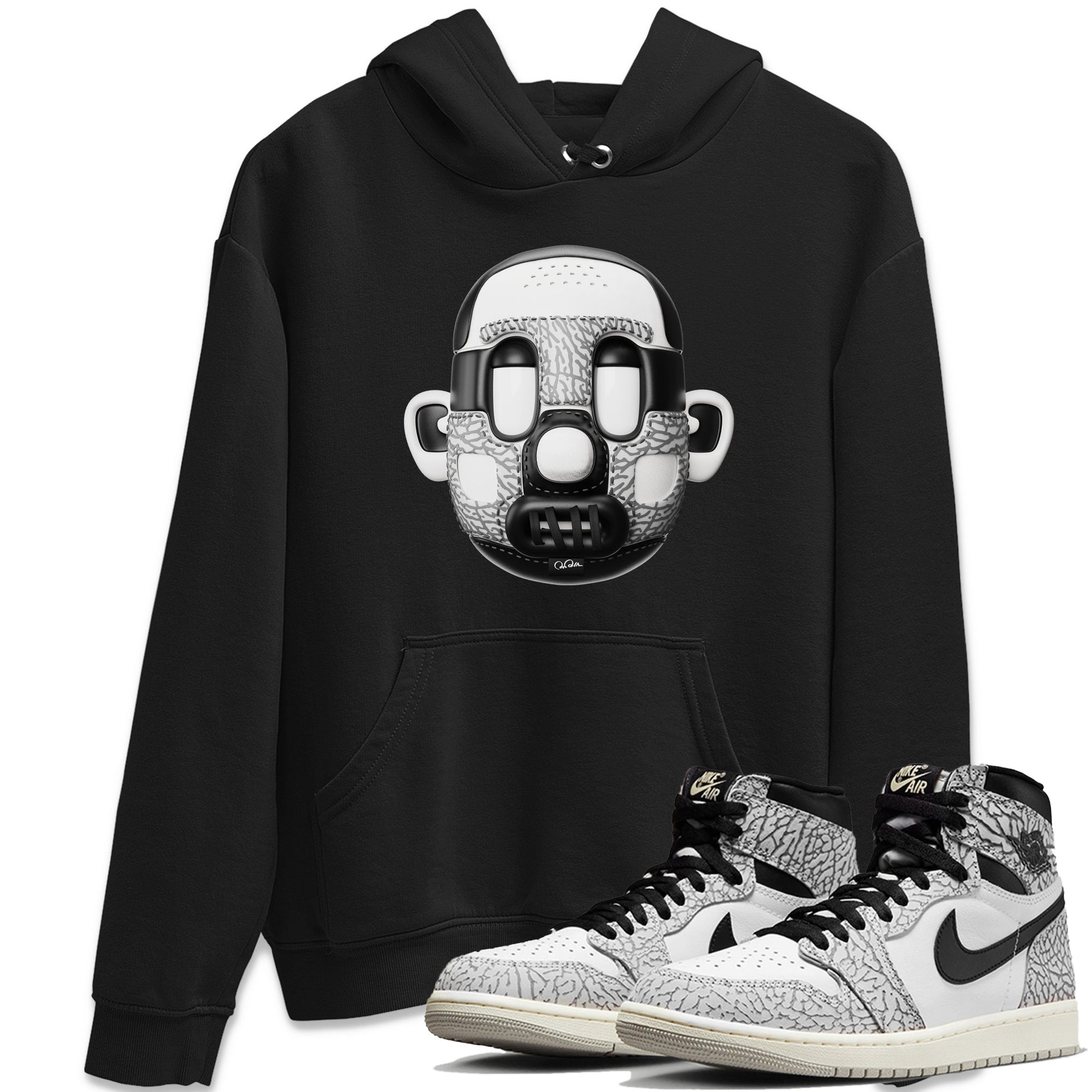 Air Jordan 1 White Cement Sneaker Match Tees Shoe Head Sneaker Tees AJ1 White Cement Sneaker Release Tees Unisex Shirts Black 1