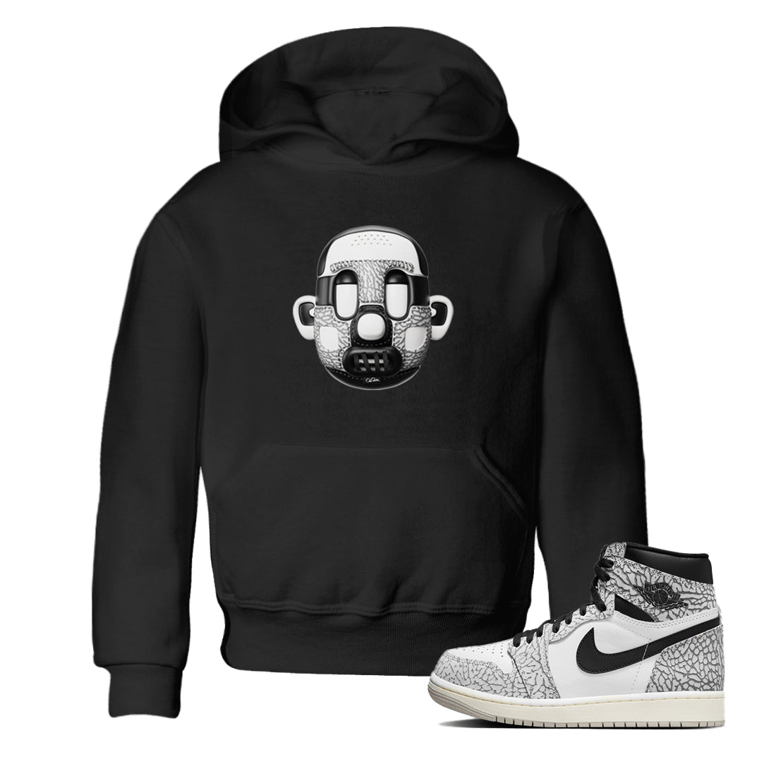 Air Jordan 1 White Cement Sneaker Match Tees Shoe Head Sneaker Tees AJ1 White Cement Sneaker Release Tees Kids Shirts Black 1
