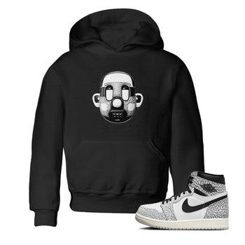 Air Jordan 1 White Cement Sneaker Match Tees Shoe Head Sneaker Tees AJ1 White Cement Sneaker Release Tees Kids Shirts Black 1