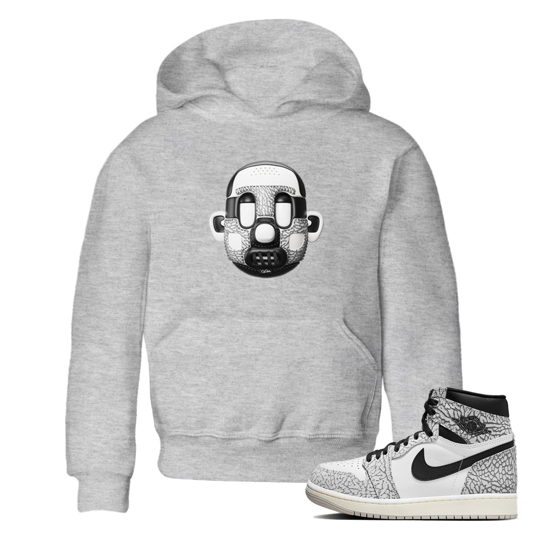Air Jordan 1 White Cement Sneaker Match Tees Shoe Head Sneaker Tees AJ1 White Cement Sneaker Release Tees Kids Shirts Heather Grey 1