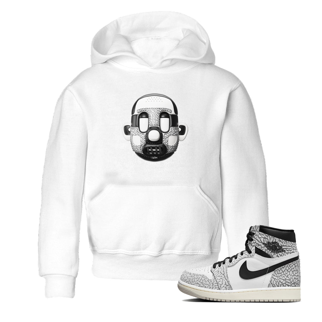 Air Jordan 1 White Cement Sneaker Match Tees Shoe Head Sneaker Tees AJ1 White Cement Sneaker Release Tees Kids Shirts White 1