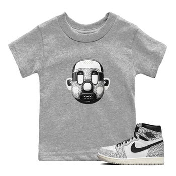 Air Jordan 1 White Cement Sneaker Match Tees Shoe Head Sneaker Tees AJ1 White Cement Sneaker Release Tees Kids Shirts Heather Grey 1
