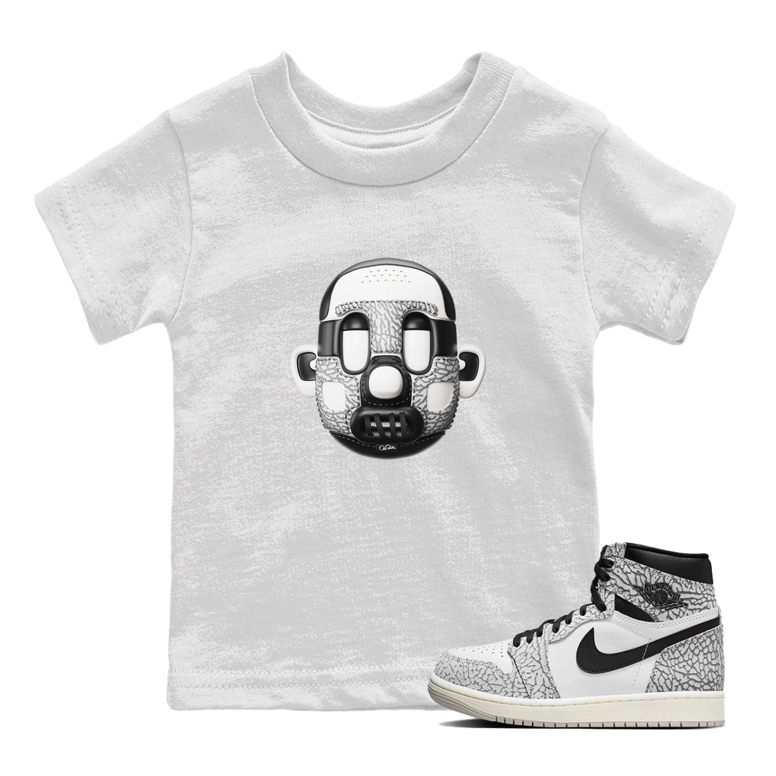 Air Jordan 1 White Cement Sneaker Match Tees Shoe Head Sneaker Tees AJ1 White Cement Sneaker Release Tees Kids Shirts White 1
