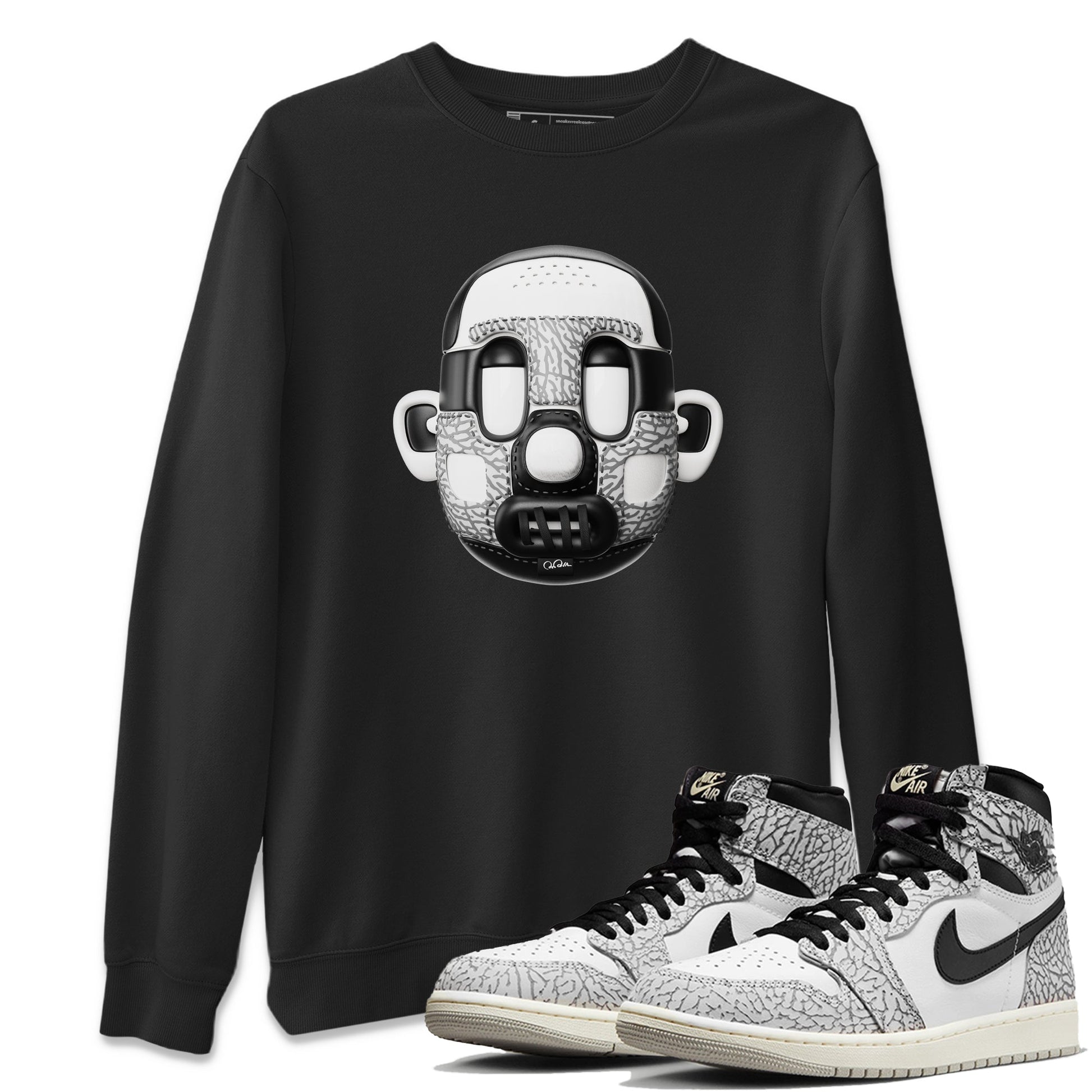 Air Jordan 1 White Cement Sneaker Match Tees Shoe Head Sneaker Tees AJ1 White Cement Sneaker Release Tees Unisex Shirts Black 1