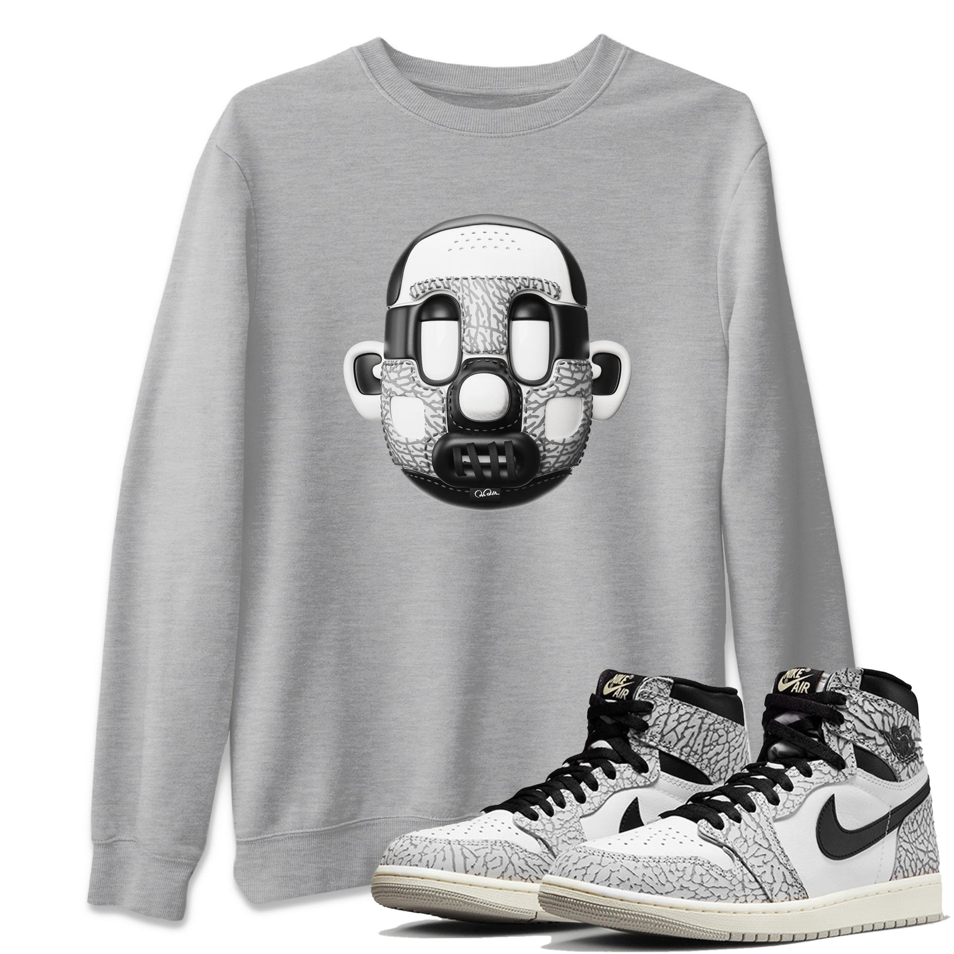 Air Jordan 1 White Cement Sneaker Match Tees Shoe Head Sneaker Tees AJ1 White Cement Sneaker Release Tees Unisex Shirts Heather Grey 1