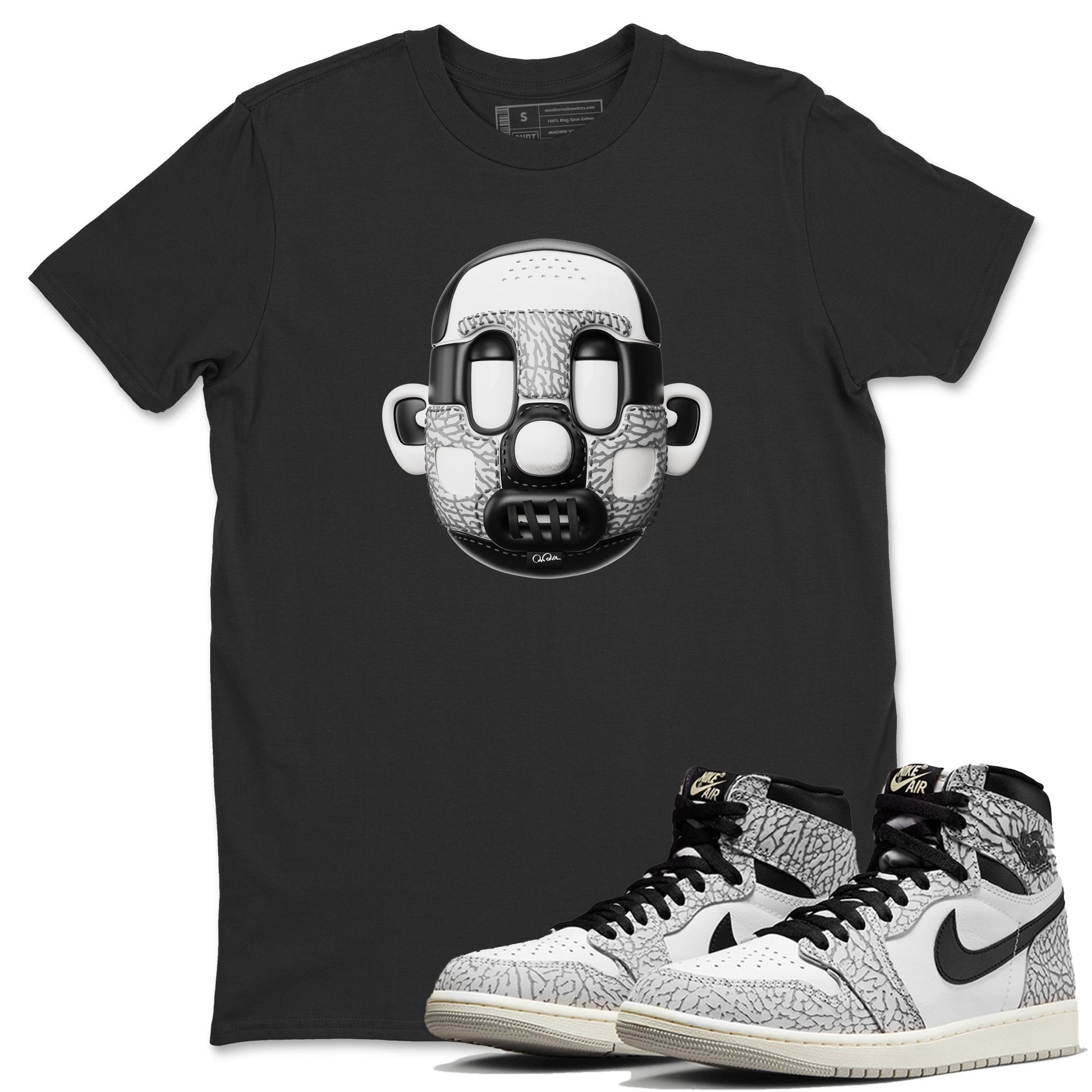 Air Jordan 1 White Cement Sneaker Match Tees Shoe Head Sneaker Tees AJ1 White Cement Sneaker Release Tees Unisex Shirts Black 1