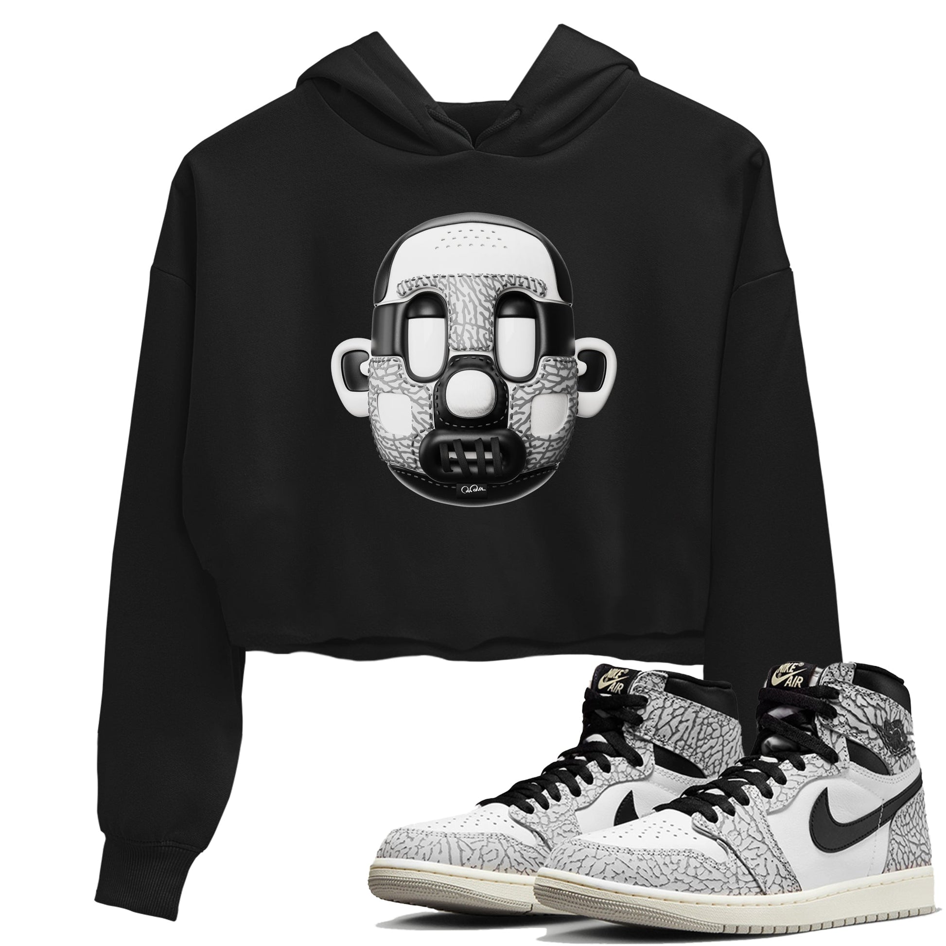 Air Jordan 1 White Cement Sneaker Match Tees Shoe Head Sneaker Tees AJ1 White Cement Sneaker Release Tees Women's Shirts Black 1