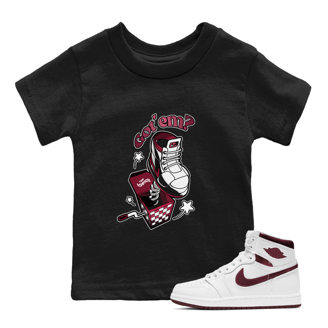 Air Jordan 1 Metallic Burgundy shirt to match jordans Shoe In The Box sneaker tees AJ1 Metallic Burgundy SNRT Sneaker Release Tees Baby Toddler Black 1 T-Shirt