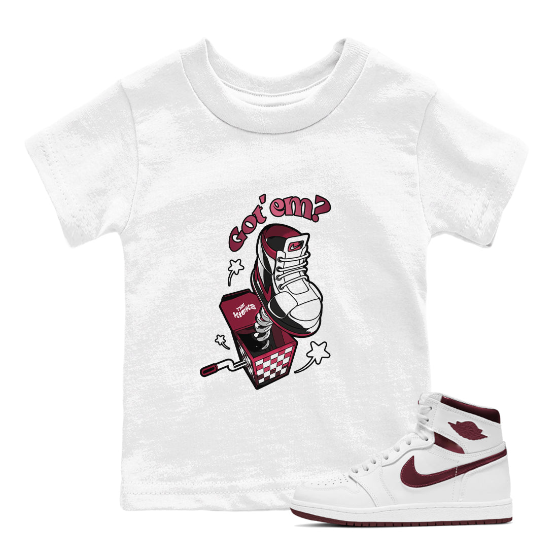 Air Jordan 1 Metallic Burgundy shirt to match jordans Shoe In The Box sneaker tees AJ1 Metallic Burgundy SNRT Sneaker Release Tees Baby Toddler White 1 T-Shirt