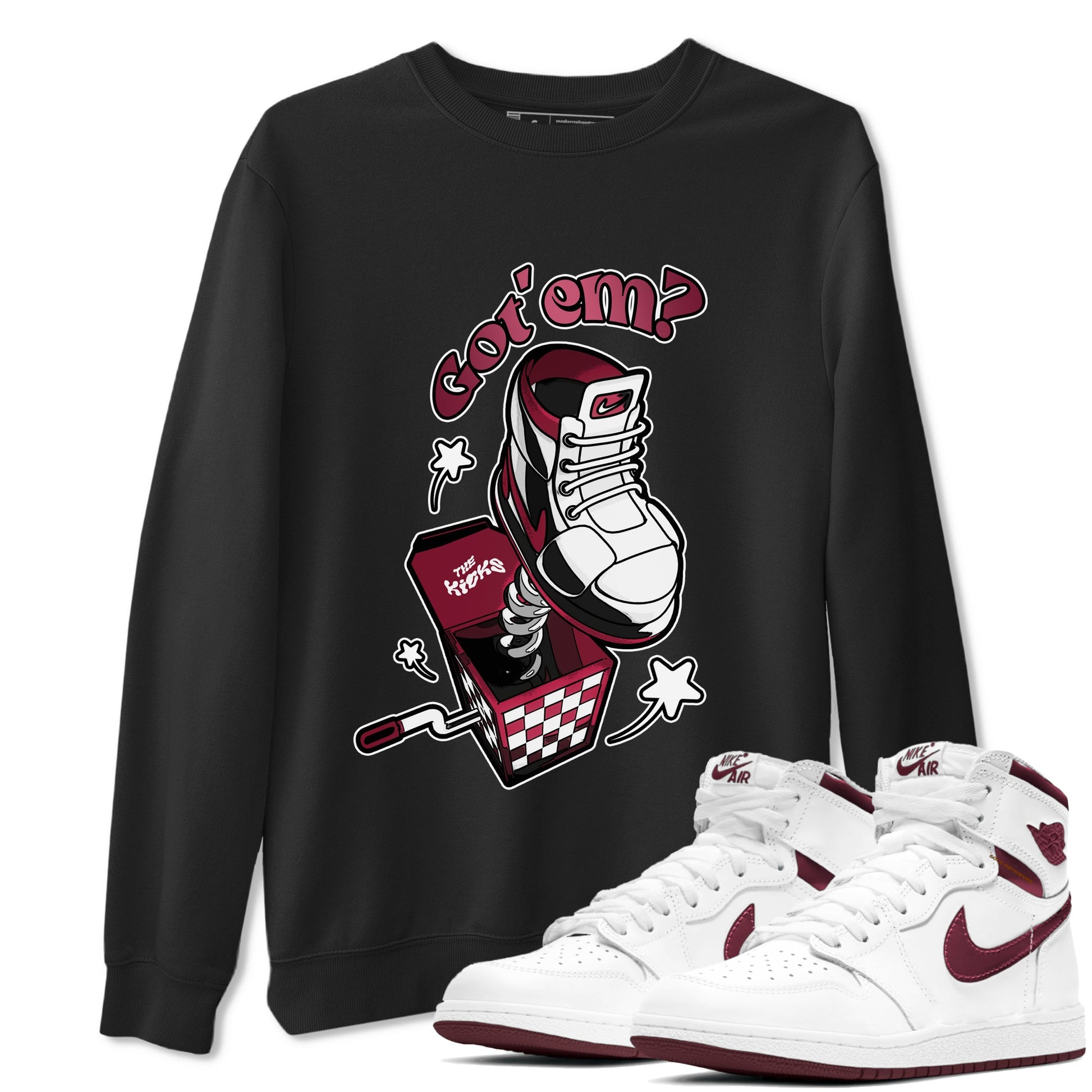 Air Jordan 1 Metallic Burgundy shirt to match jordans Shoe In The Box sneaker tees AJ1 Metallic Burgundy SNRT Sneaker Release Tees Unisex Black 1 T-Shirt