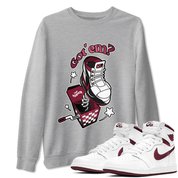 Air Jordan 1 Metallic Burgundy shirt to match jordans Shoe In The Box sneaker tees AJ1 Metallic Burgundy SNRT Sneaker Release Tees Unisex Heather Grey 1 T-Shirt