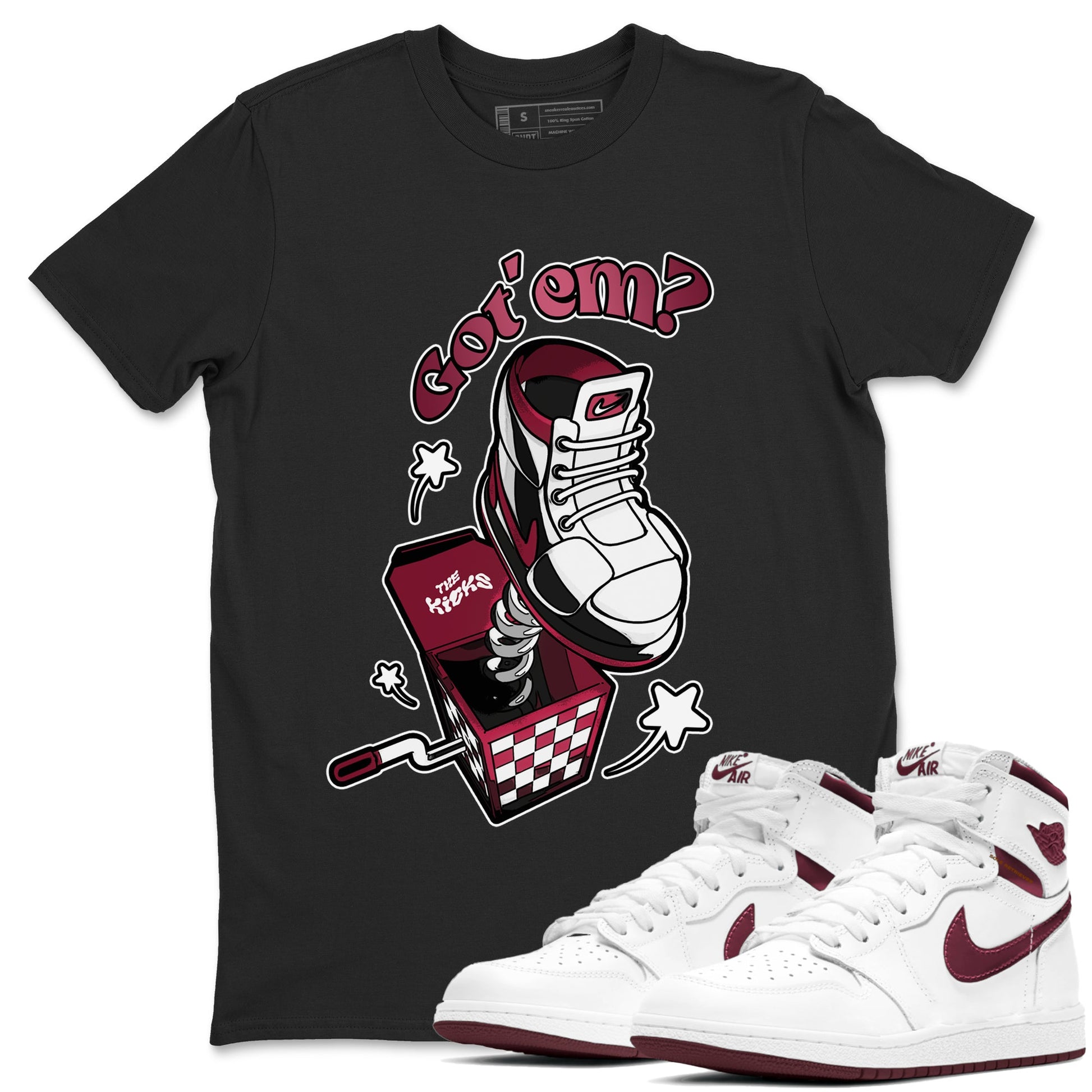 Air Jordan 1 Metallic Burgundy shirt to match jordans Shoe In The Box sneaker tees AJ1 Metallic Burgundy SNRT Sneaker Release Tees Unisex Black 1 T-Shirt
