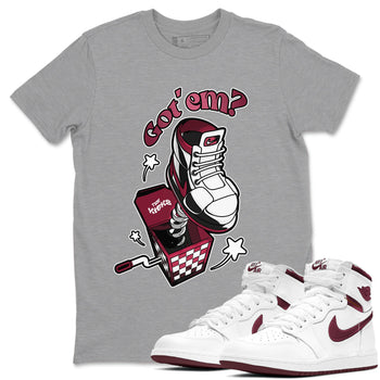 Air Jordan 1 Metallic Burgundy shirt to match jordans Shoe In The Box sneaker tees AJ1 Metallic Burgundy SNRT Sneaker Release Tees Unisex Heather Grey 1 T-Shirt