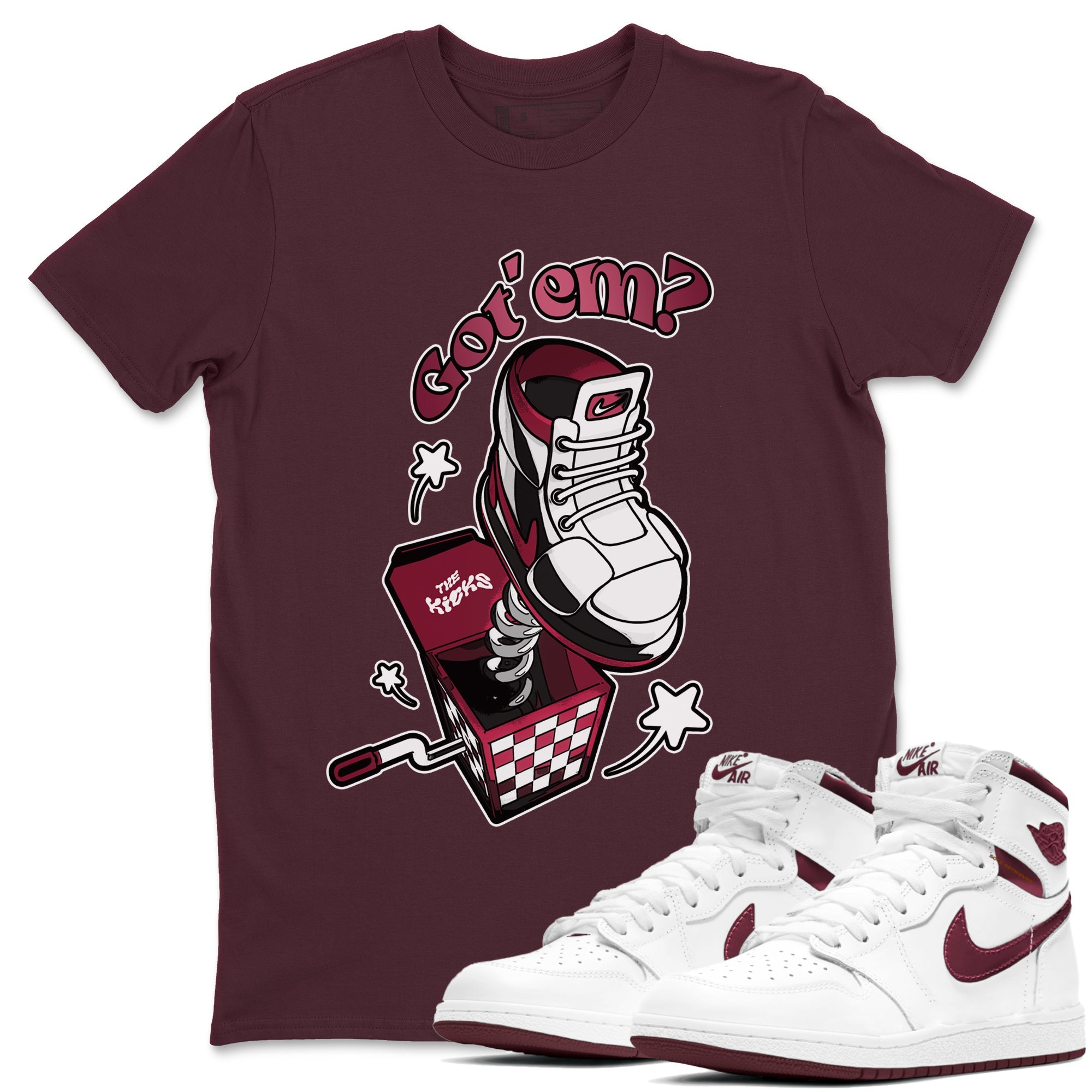 Air Jordan 1 Metallic Burgundy shirt to match jordans Shoe In The Box sneaker tees AJ1 Metallic Burgundy SNRT Sneaker Release Tees Unisex Maroon 1 T-Shirt