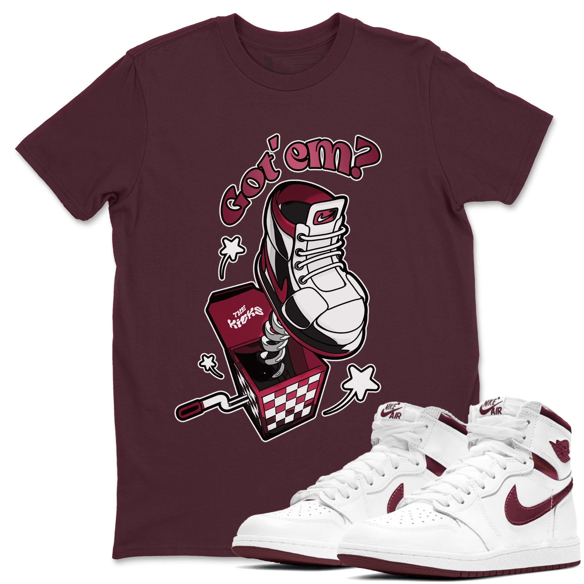 Air Jordan 1 Metallic Burgundy shirt to match jordans Shoe In The Box sneaker tees AJ1 Metallic Burgundy SNRT Sneaker Release Tees Unisex Maroon 1 T-Shirt