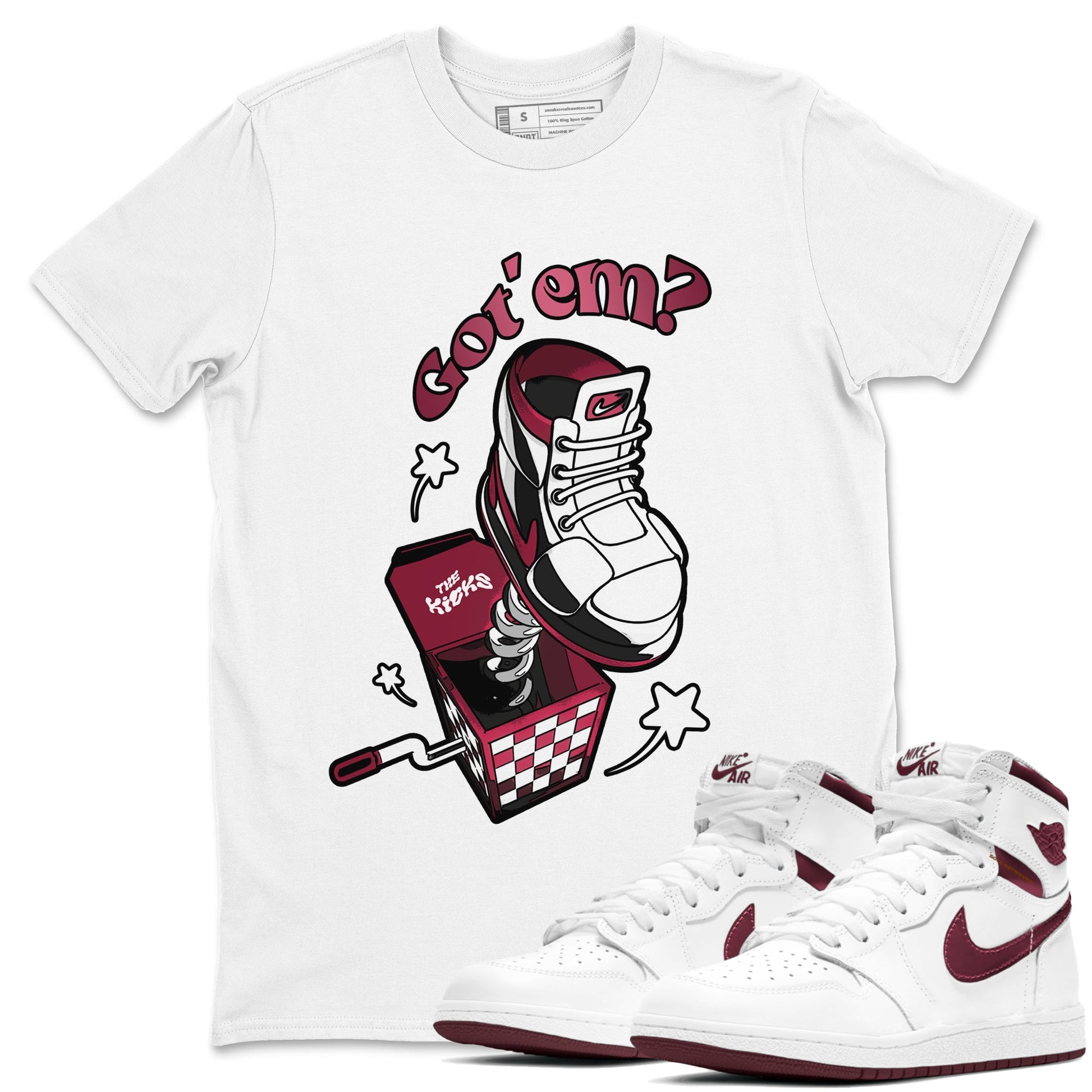 Air Jordan 1 Metallic Burgundy shirt to match jordans Shoe In The Box sneaker tees AJ1 Metallic Burgundy SNRT Sneaker Release Tees Unisex White 1 T-Shirt