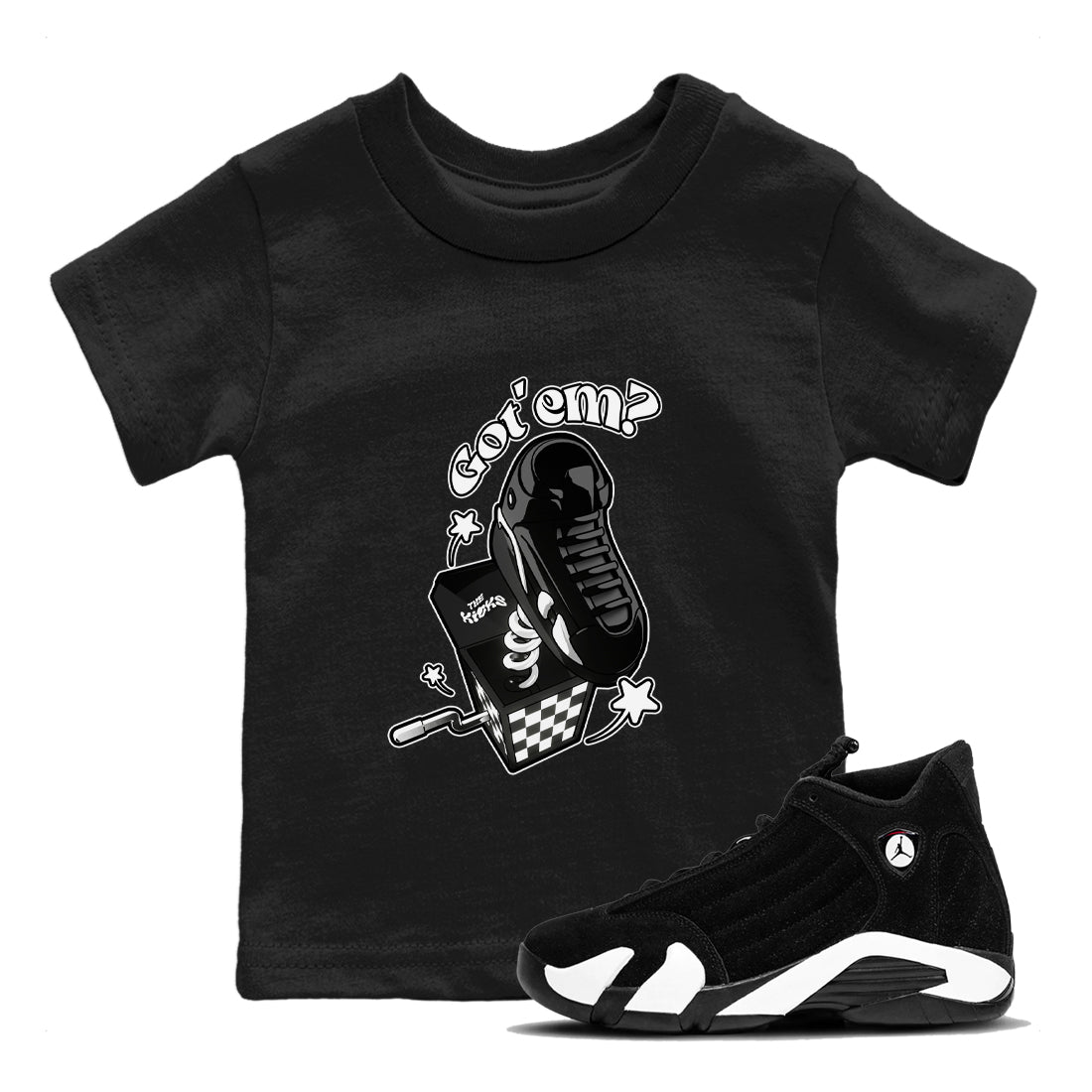 Air Jordan 14 Panda shirt to match jordans Shoe In The Box sneaker tees AJ14 Panda SNRT sneaker release tees baby toddler Black 1 cotton Shirt