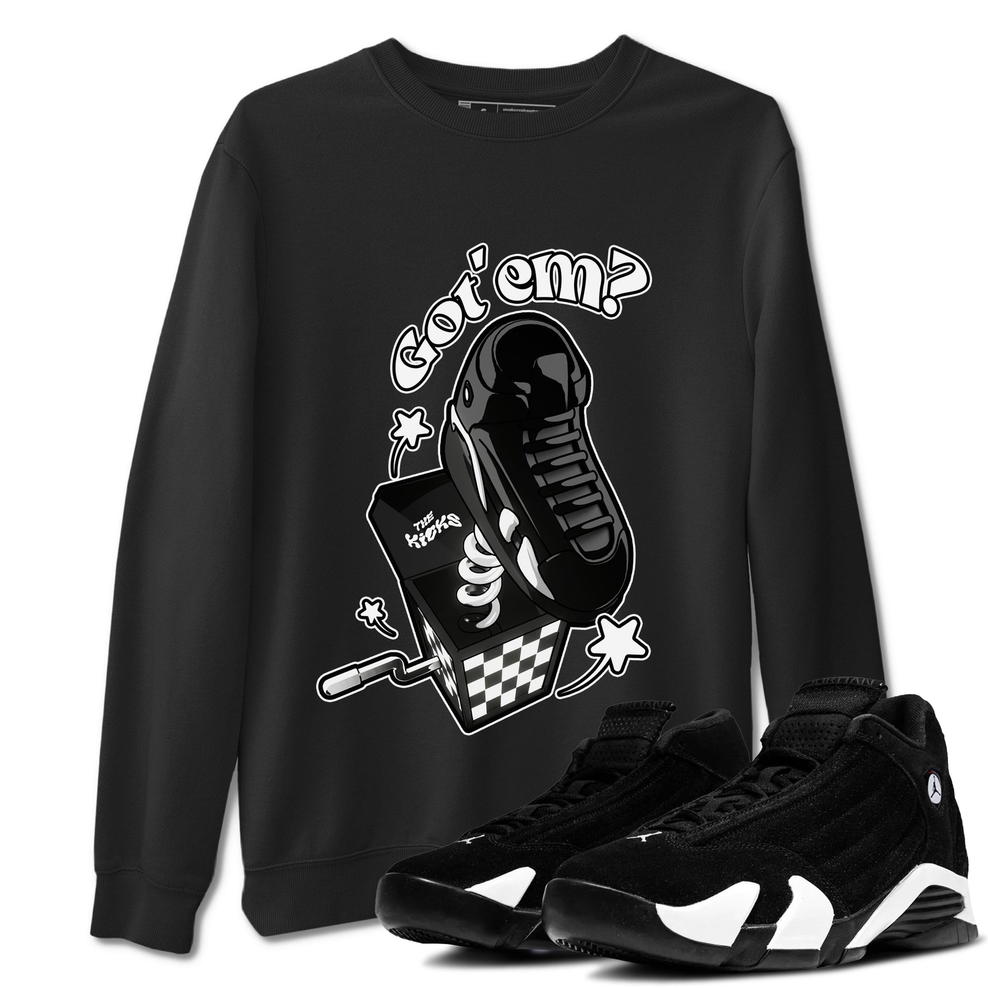 Air Jordan 14 Panda shirt to match jordans Shoe In The Box sneaker tees AJ14 Panda SNRT Sneaker Release Tees unisex cotton Black 1 crew neck shirt
