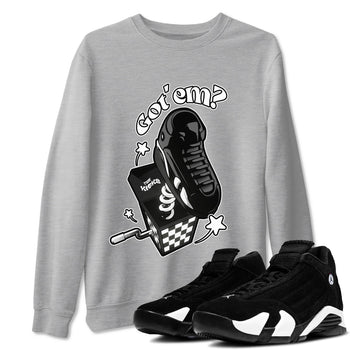 Air Jordan 14 Panda shirt to match jordans Shoe In The Box sneaker tees AJ14 Panda SNRT Sneaker Release Tees unisex cotton Heather Grey 1 crew neck shirt