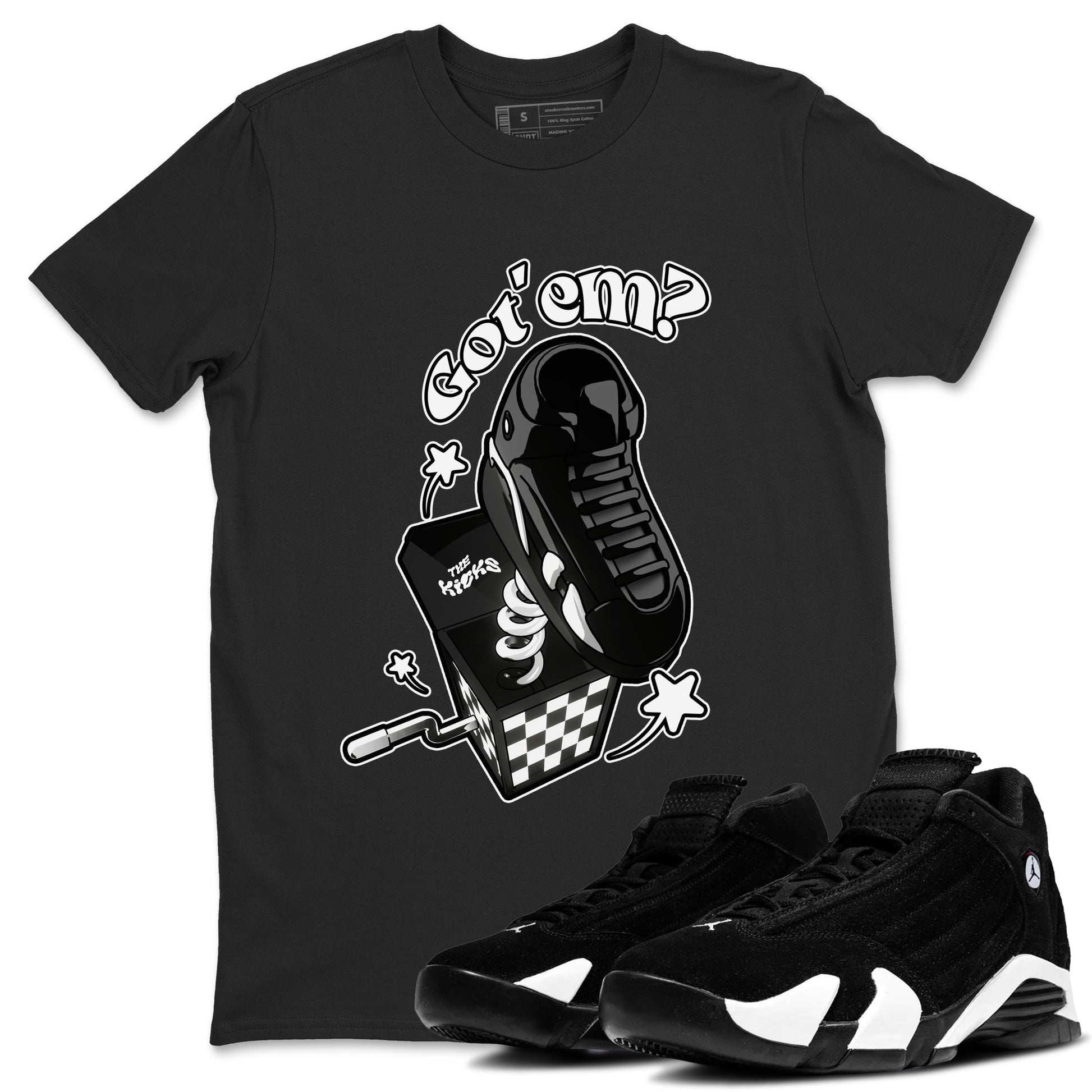 Air Jordan 14 Panda shirt to match jordans Shoe In The Box sneaker tees AJ14 Panda SNRT Sneaker Release Tees unisex cotton Black 1 crew neck shirt