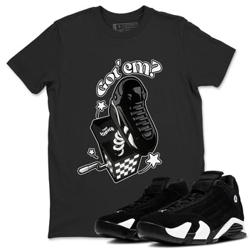 Air Jordan 14 Panda shirt to match jordans Shoe In The Box sneaker tees AJ14 Panda SNRT Sneaker Release Tees unisex cotton Black 1 crew neck shirt