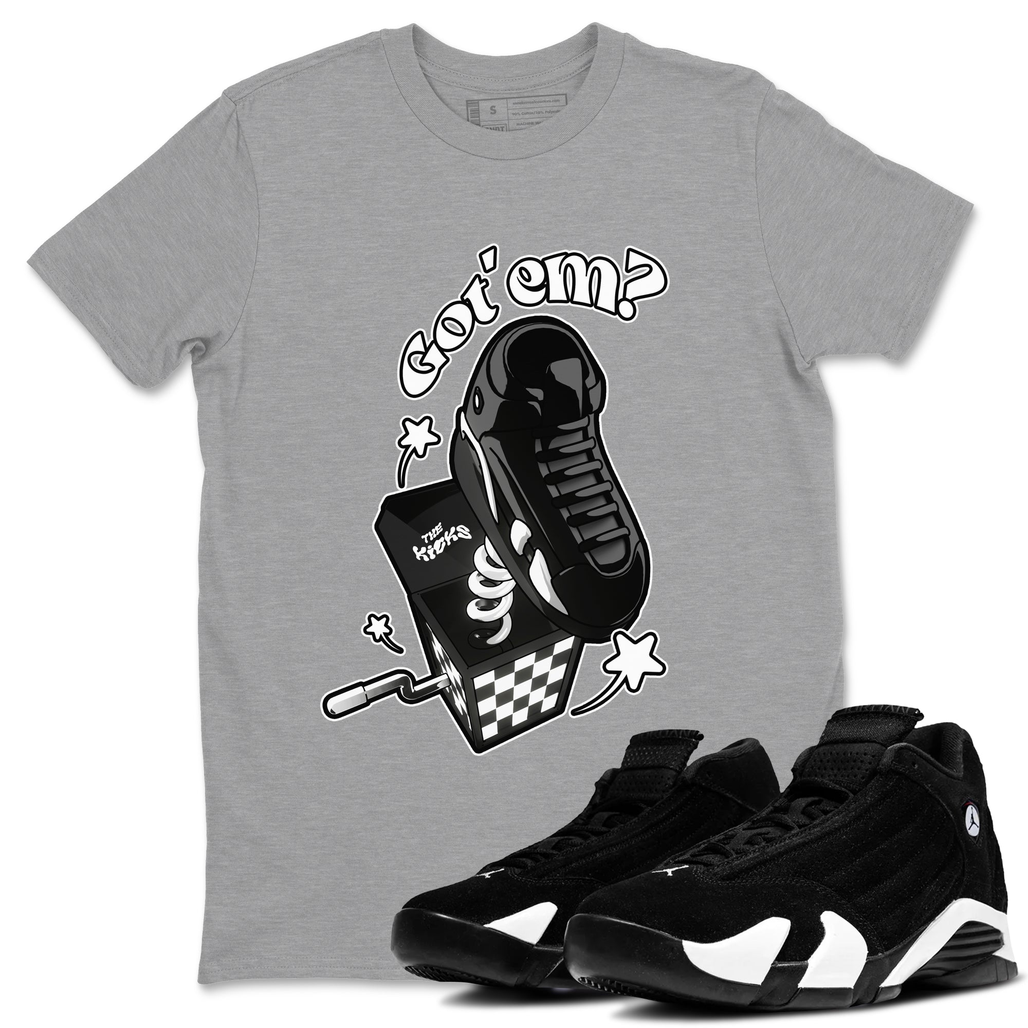 Air Jordan 14 Panda shirt to match jordans Shoe In The Box sneaker tees AJ14 Panda SNRT Sneaker Release Tees unisex cotton Heather Grey 1 crew neck shirt