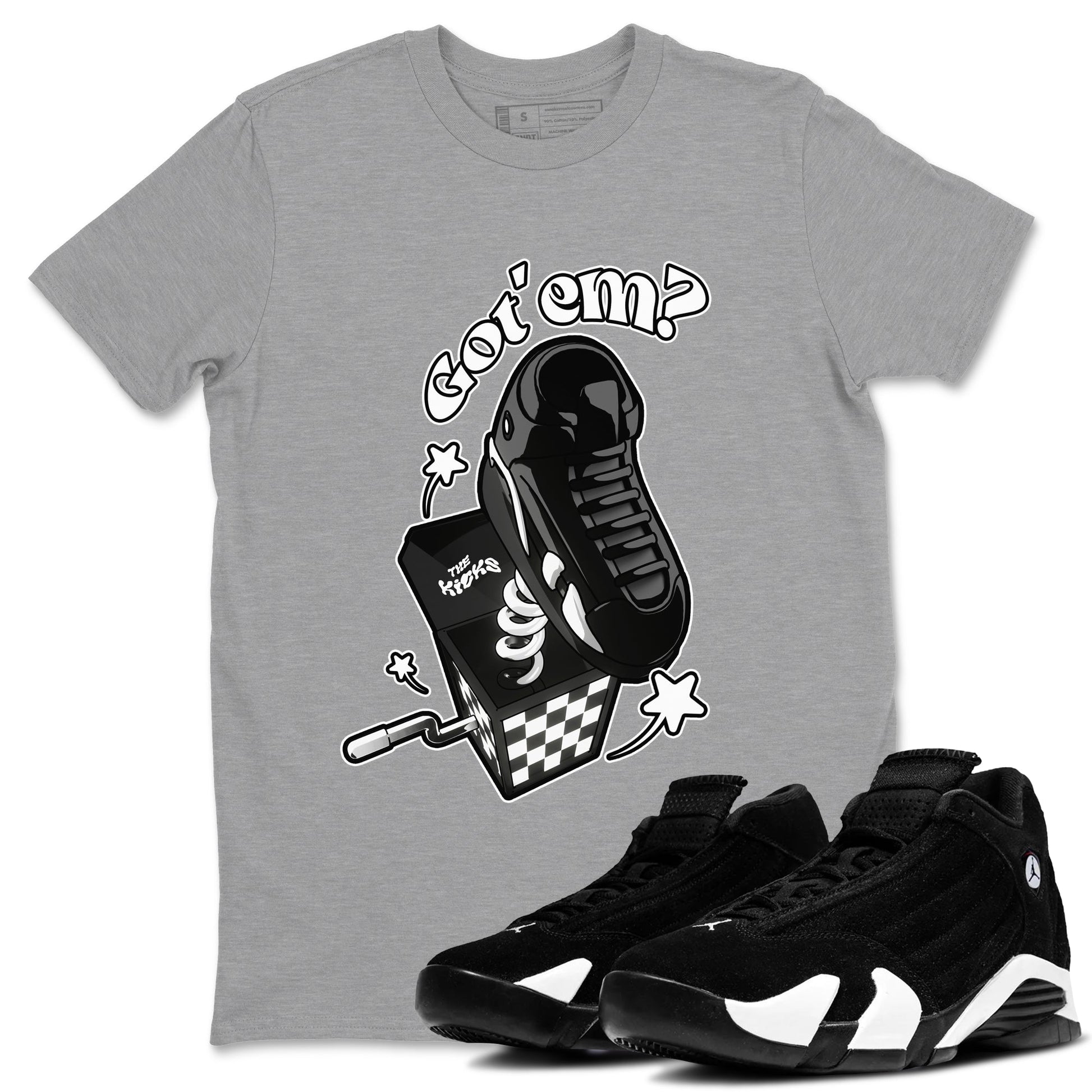 Air Jordan 14 Panda shirt to match jordans Shoe In The Box sneaker tees AJ14 Panda SNRT Sneaker Release Tees unisex cotton Heather Grey 1 crew neck shirt