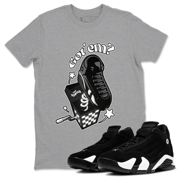 Air Jordan 14 Panda shirt to match jordans Shoe In The Box sneaker tees AJ14 Panda SNRT Sneaker Release Tees unisex cotton Heather Grey 1 crew neck shirt