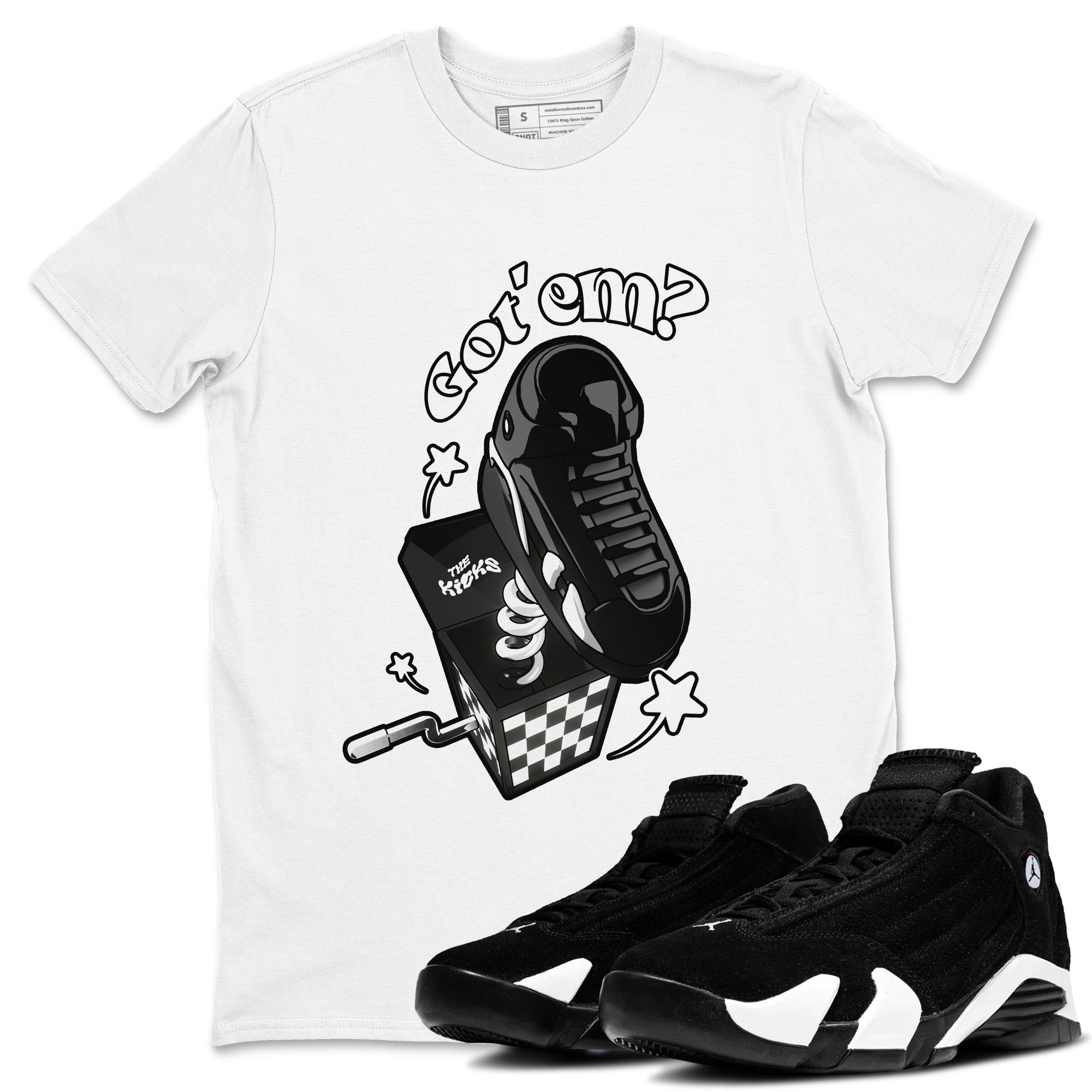 Air Jordan 14 Panda shirt to match jordans Shoe In The Box sneaker tees AJ14 Panda SNRT Sneaker Release Tees unisex cotton White 1 crew neck shirt