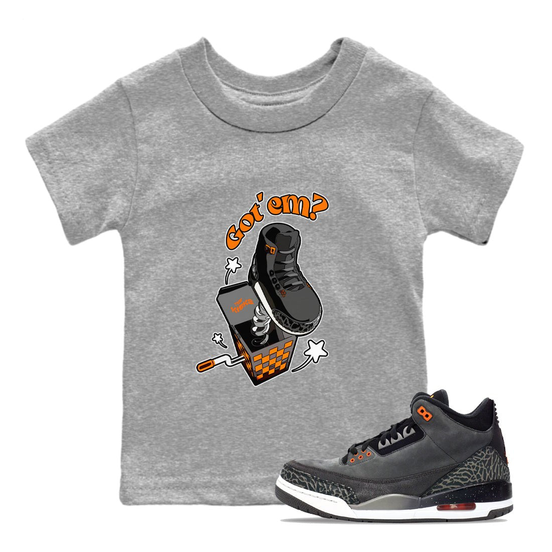 Air Jordan 3 Fear shirt to match jordans Shoe In The Box sneaker tees AJ3 Fear SNRT Sneaker Release Tees Baby Toddler Heather Grey 1 T-Shirt