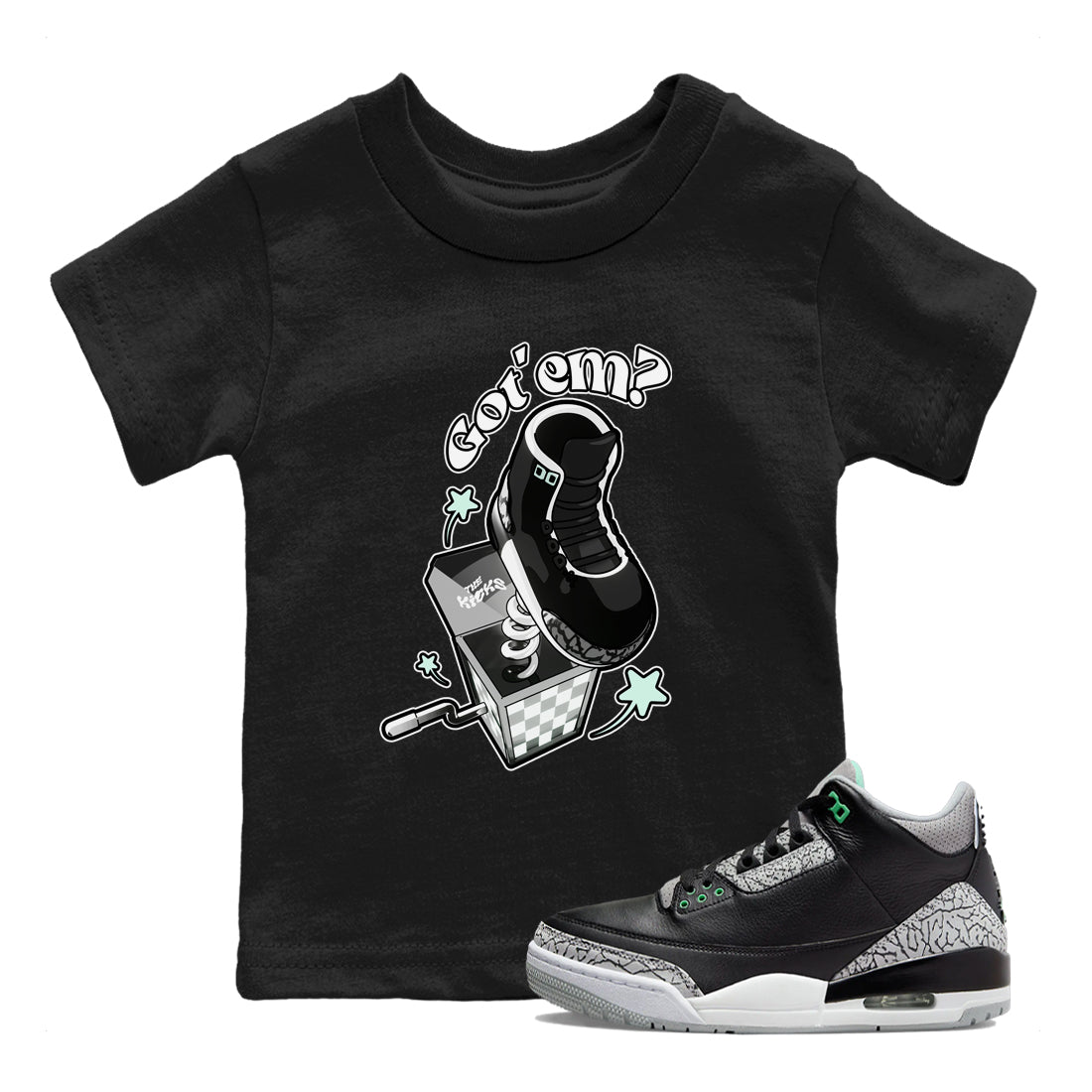 3s Green Glow shirt to match jordans Shoe In The Box sneaker tees Air Jordan 3 Green Glow SNRT sneaker release tees baby toddler Black 1 cotton Shirt