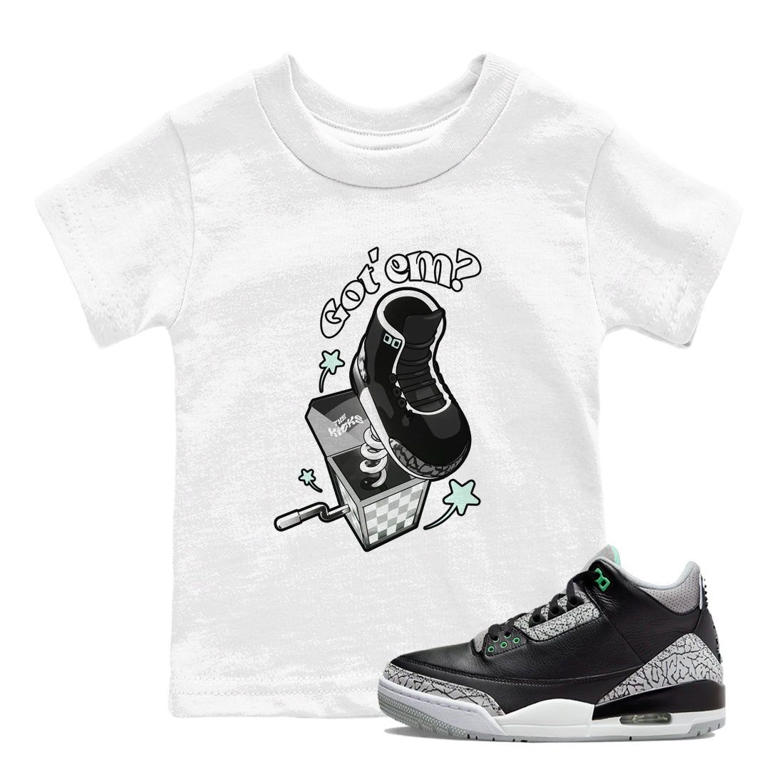 3s Green Glow shirt to match jordans Shoe In The Box sneaker tees Air Jordan 3 Green Glow SNRT sneaker release tees baby toddler White 1 cotton Shirt