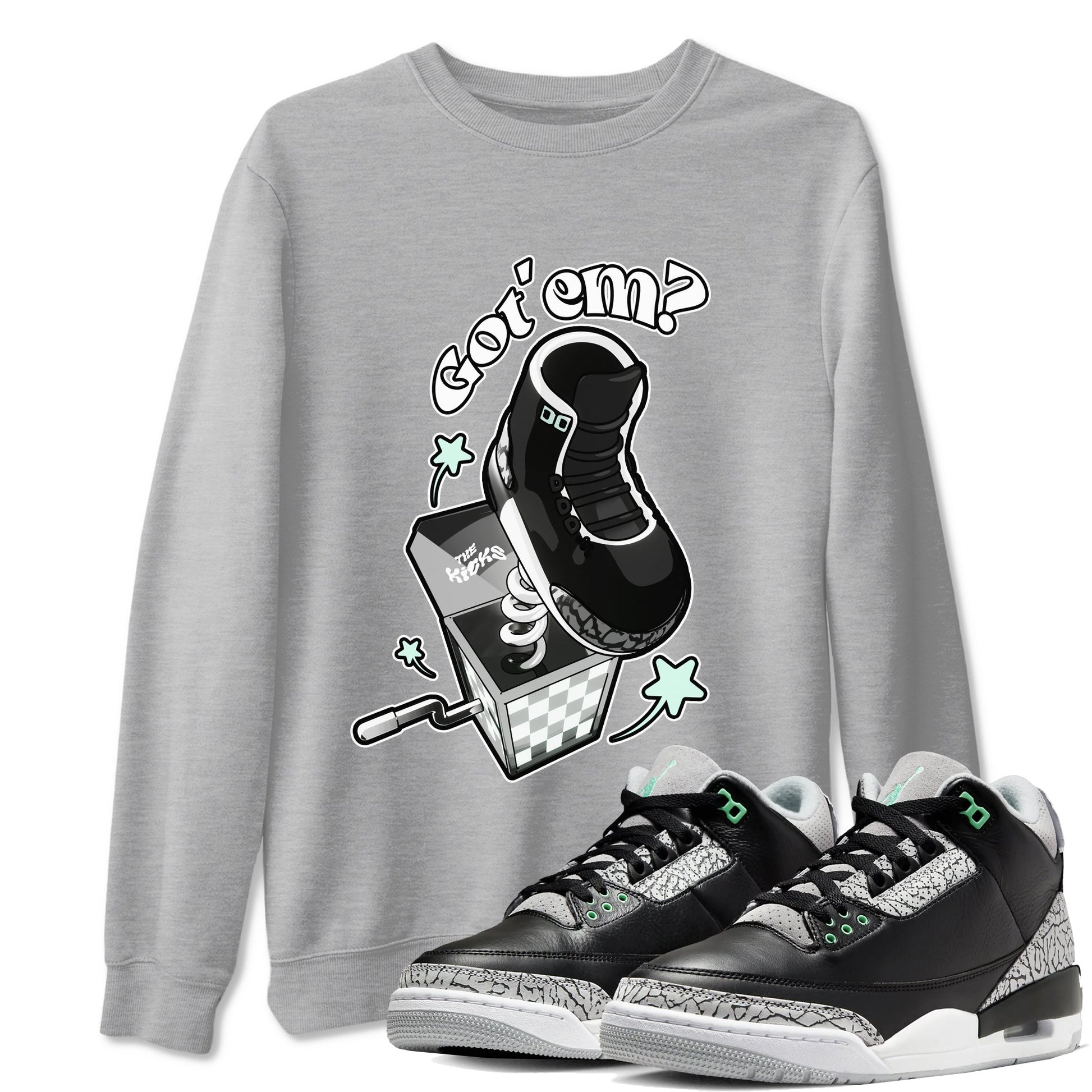 3s Green Glow shirt to match jordans Shoe In The Box sneaker tees Air Jordan 3 Green Glow SNRT Sneaker Release Tees unisex cotton Heather Grey 1 crew neck shirt