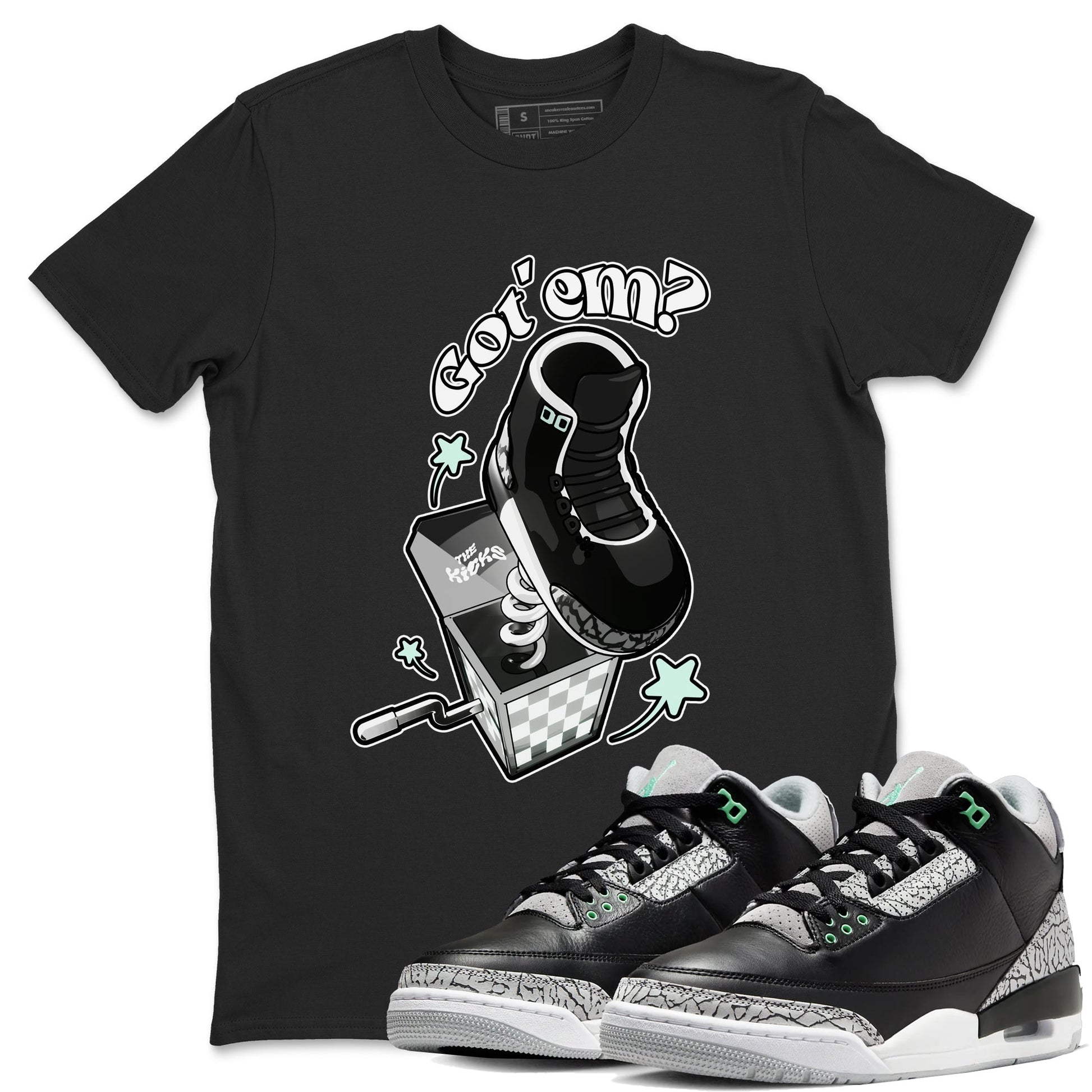 3s Green Glow shirt to match jordans Shoe In The Box sneaker tees Air Jordan 3 Green Glow SNRT Sneaker Release Tees unisex cotton Black 1 crew neck shirt